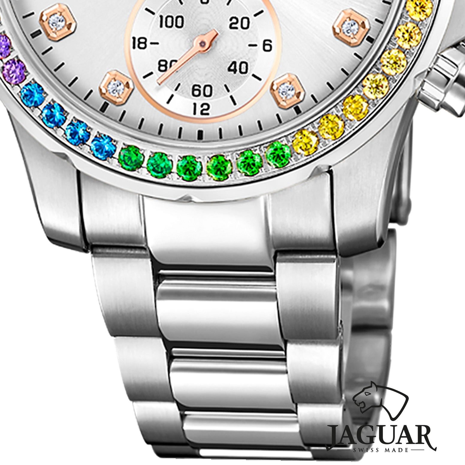JAGUAR Multifunktionsuhr Jaguar Damenuhr Edelstahl silber Jaguar, (Multifunktionsuhr), Damen Armbanduhr rund, Edelstahlarmband silber