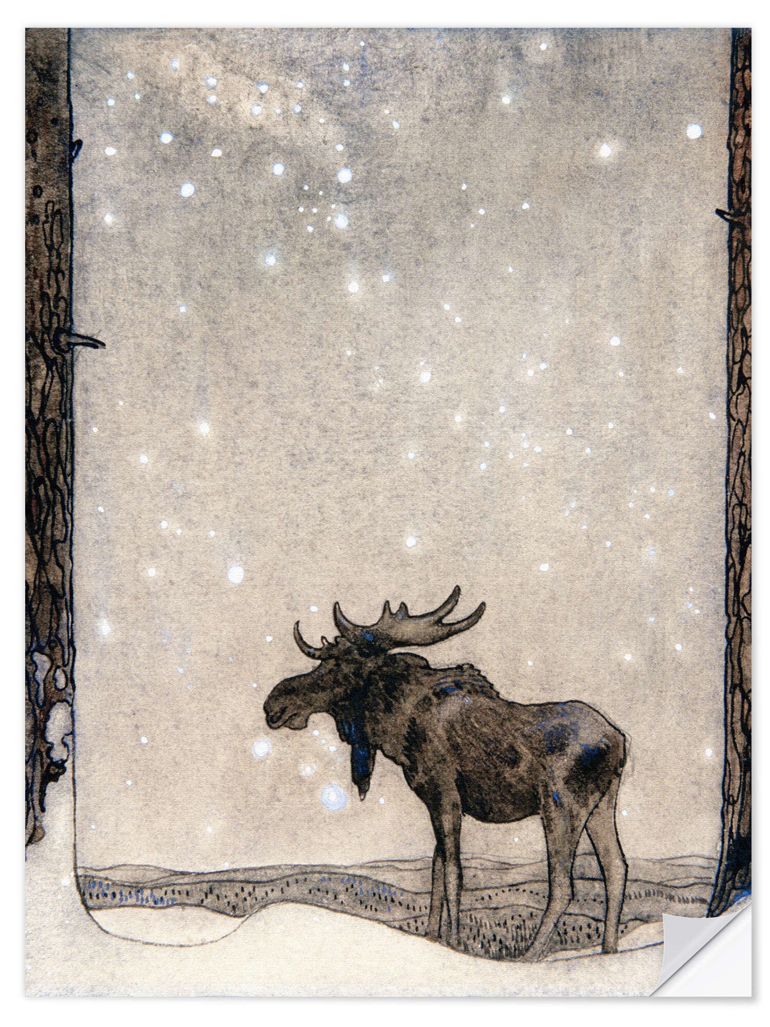 Posterlounge Wandbild Elch im Schnee, John Bauer, erhältlich als Плакат, Leinwandbild, Wandsticker oder Acrylglasbild