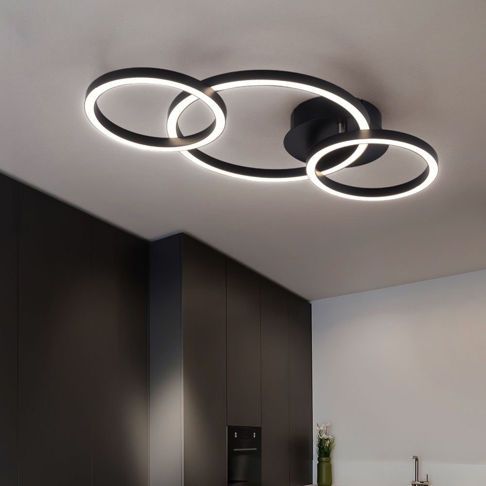 LED-Leuchtmittel Warmweiß, Ringe schwarz Deckenleuchte verbaut, LED Designleuchte Schlafzimmerleuchte fest Deckenleuchte, LED Globo