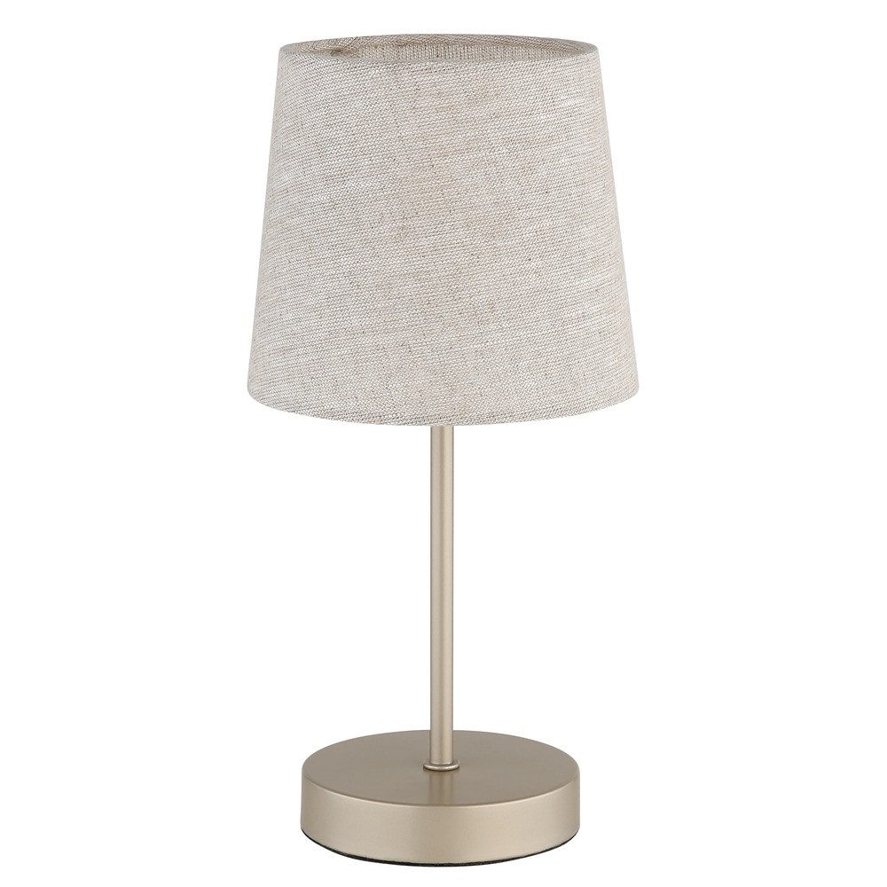 NOWA Tischleuchte, Leuchtmittel nicht inklusive, Tischleuchte Metall Textil champagnerfarben Lampenschirm E14 H 32 cm