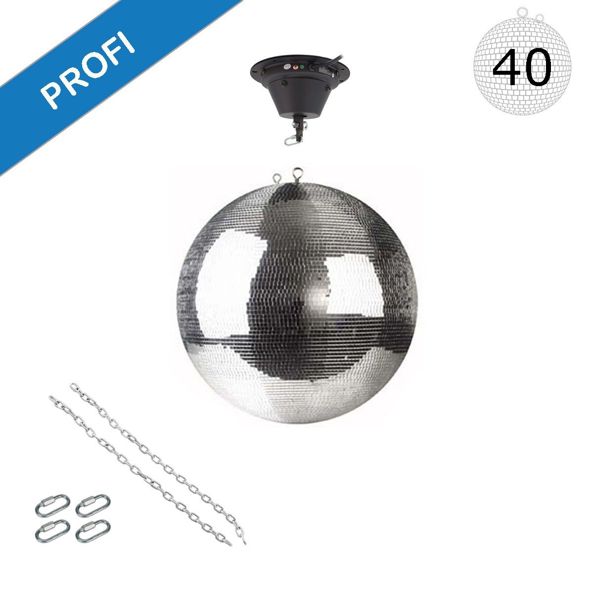 SATISFIRE Discolicht Spiegelkugel Set 40cm Kugel PROFI + Motor 2 Ketten 4 K günstig online kaufen