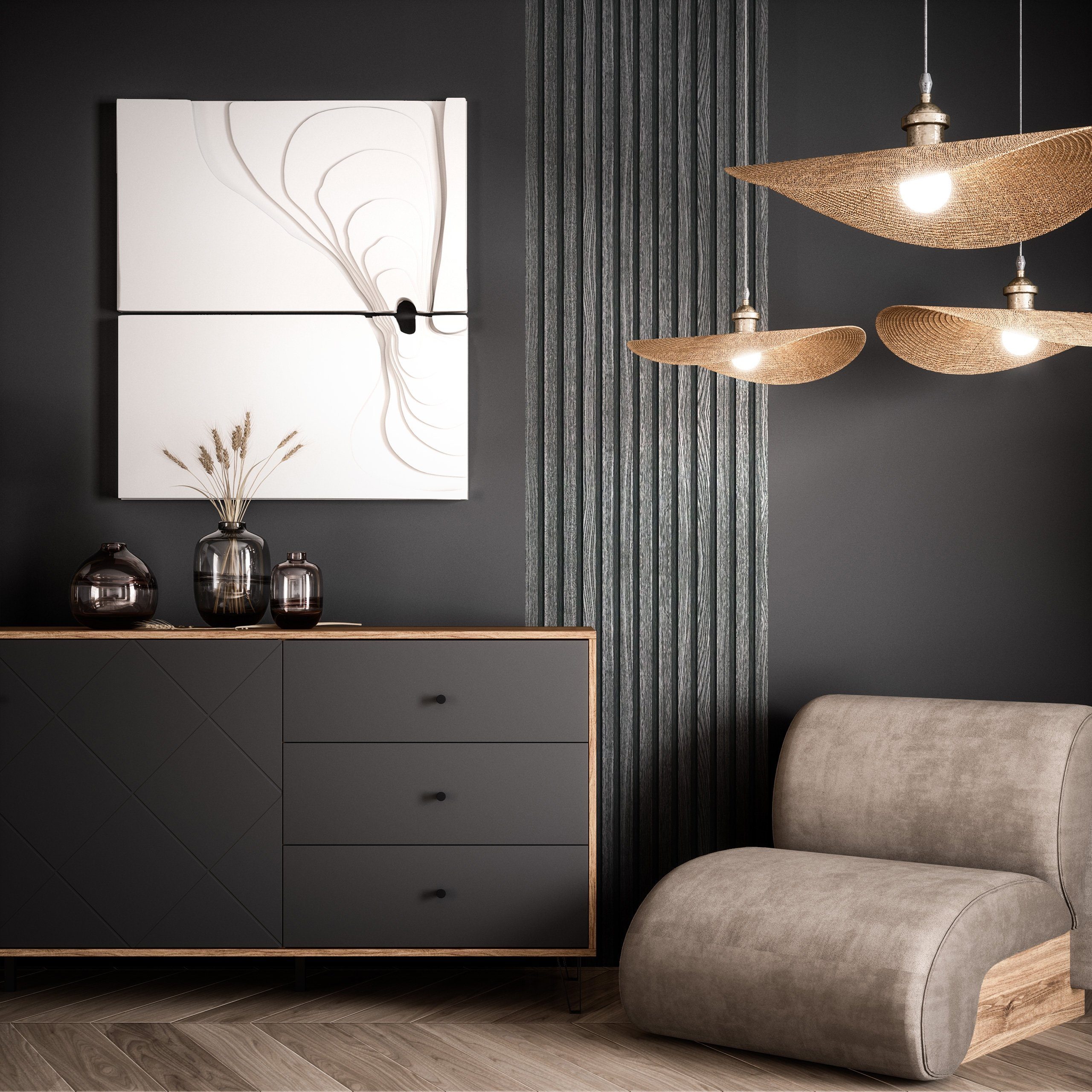 Newroom Vliestapete Barcley Black Paneel Tapete Holztapete Lamellen,Tapete,Holztapete, Holzwand Lamellen - Lamellenwand Naturholz Skandi Modern Wohnzimmer Schlafzimmer Tapete Holztapete für Flur Büro Küche, Holzwand