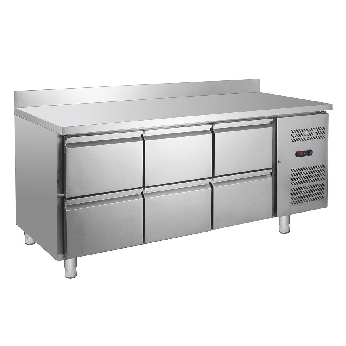 GastroHero Dönergrill Kühltisch Edelstahl GN 1/1 mit Aufkantung 6 Schubladen, 275 W