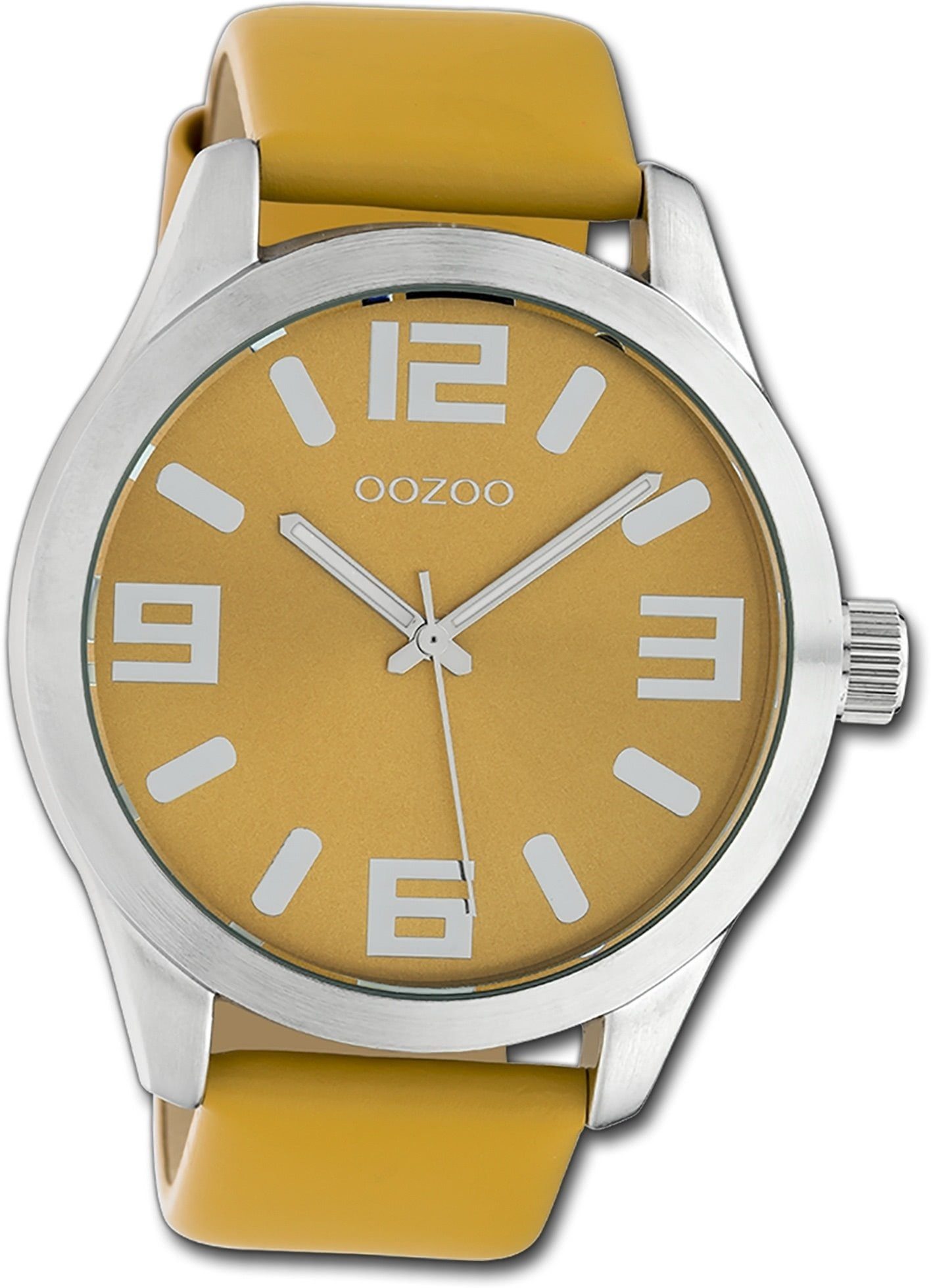 OOZOO Quarzuhr Oozoo Armbanduhr Timepieces, Damen, Herrenuhr Lederarmband senfgelb, rundes Gehäuse, groß (ca 46mm)