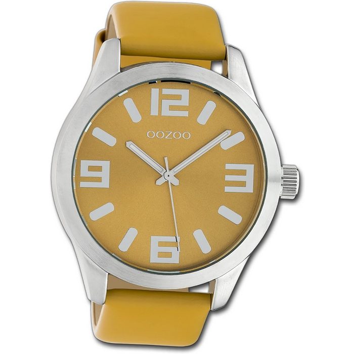 OOZOO Quarzuhr Oozoo Armbanduhr Timepieces (Analoguhr) Damen Herrenuhr mit Lederarmband rundes Gehäuse extra groß (ca. 46mm) Fashion-Style