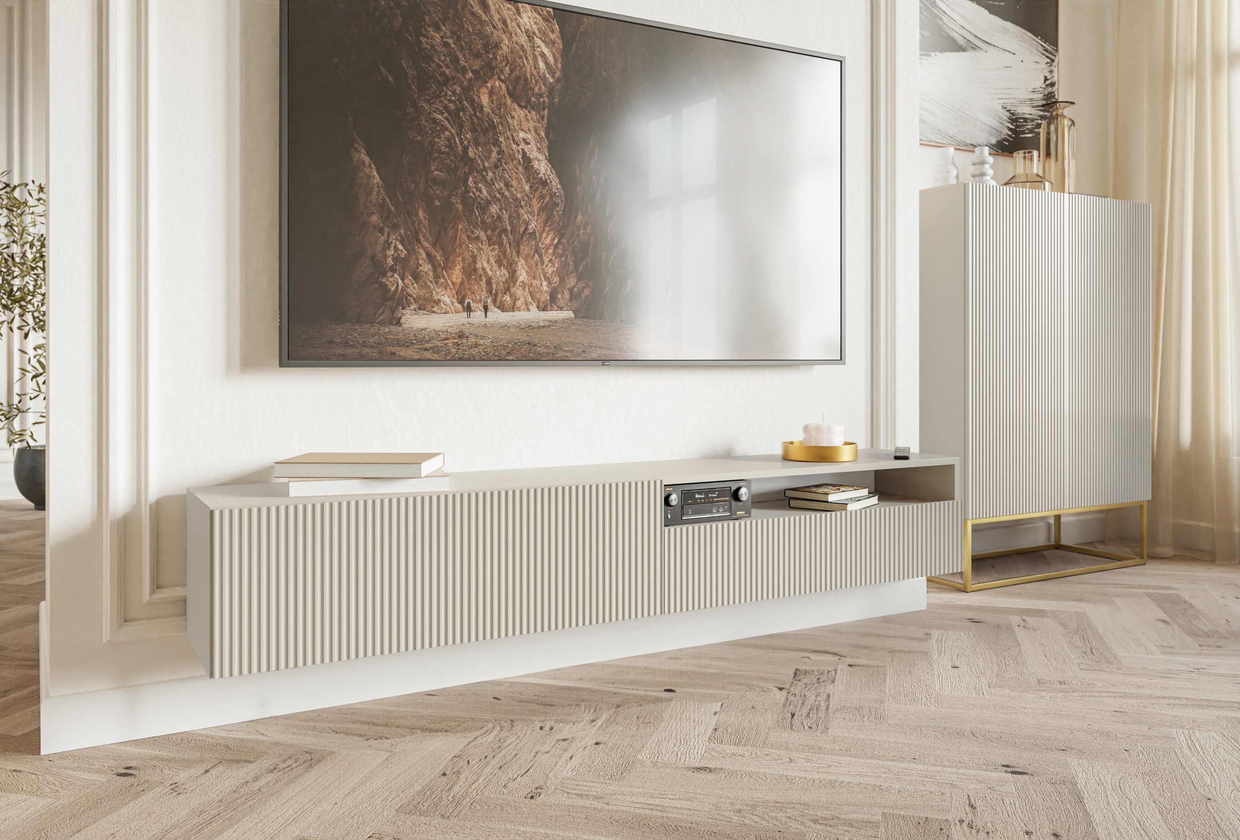 Selsey TV-Schrank VELDIO hängend, mit offenem Fach und Lamellenfronten, 175 günstig online kaufen