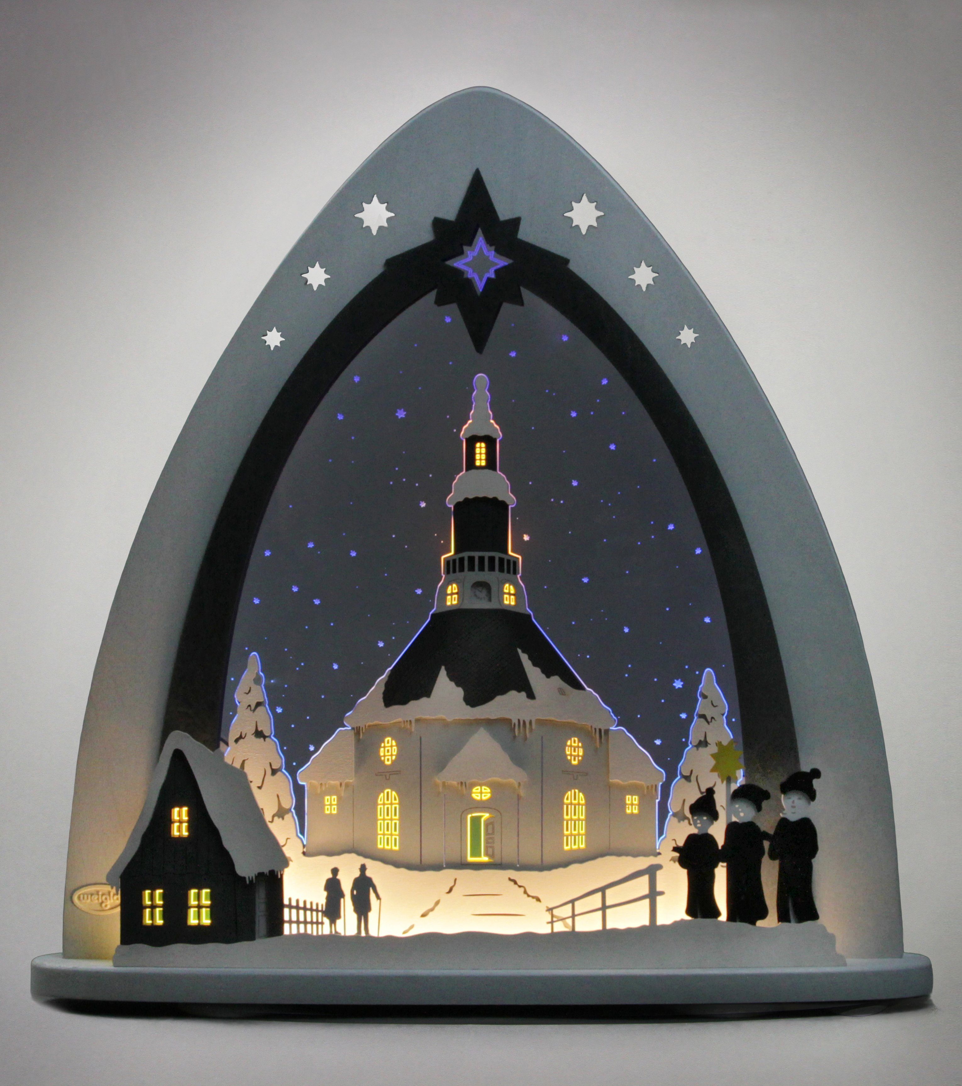 Seiffener in Lichterbogen Optik 3D Weihnachtsdeko, Weigla Kirche,