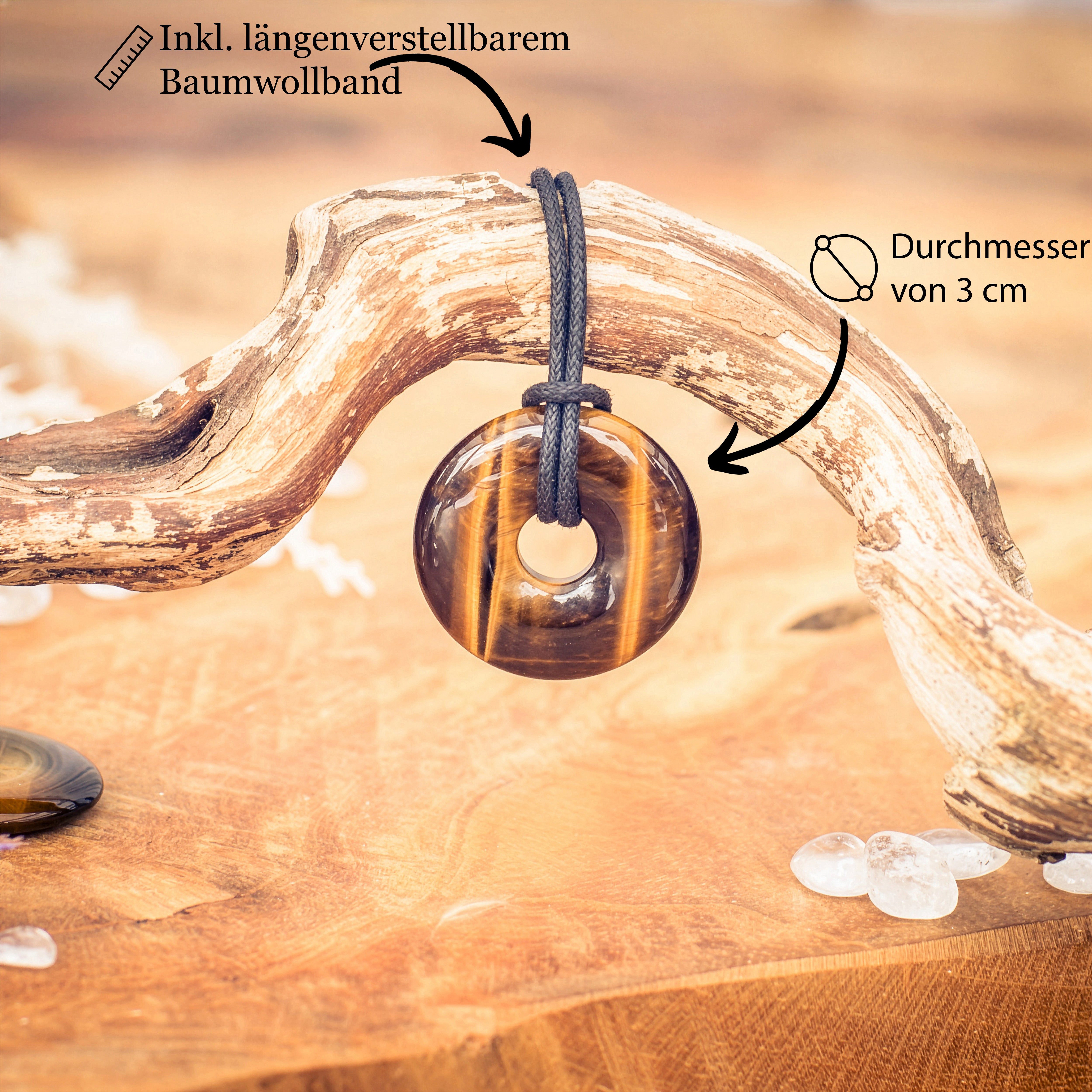 Lebensquelle Plus Kettenanhänger Tigerauge Donut, 30 mm Anhänger + Baumwollband – Bild 4 von 5