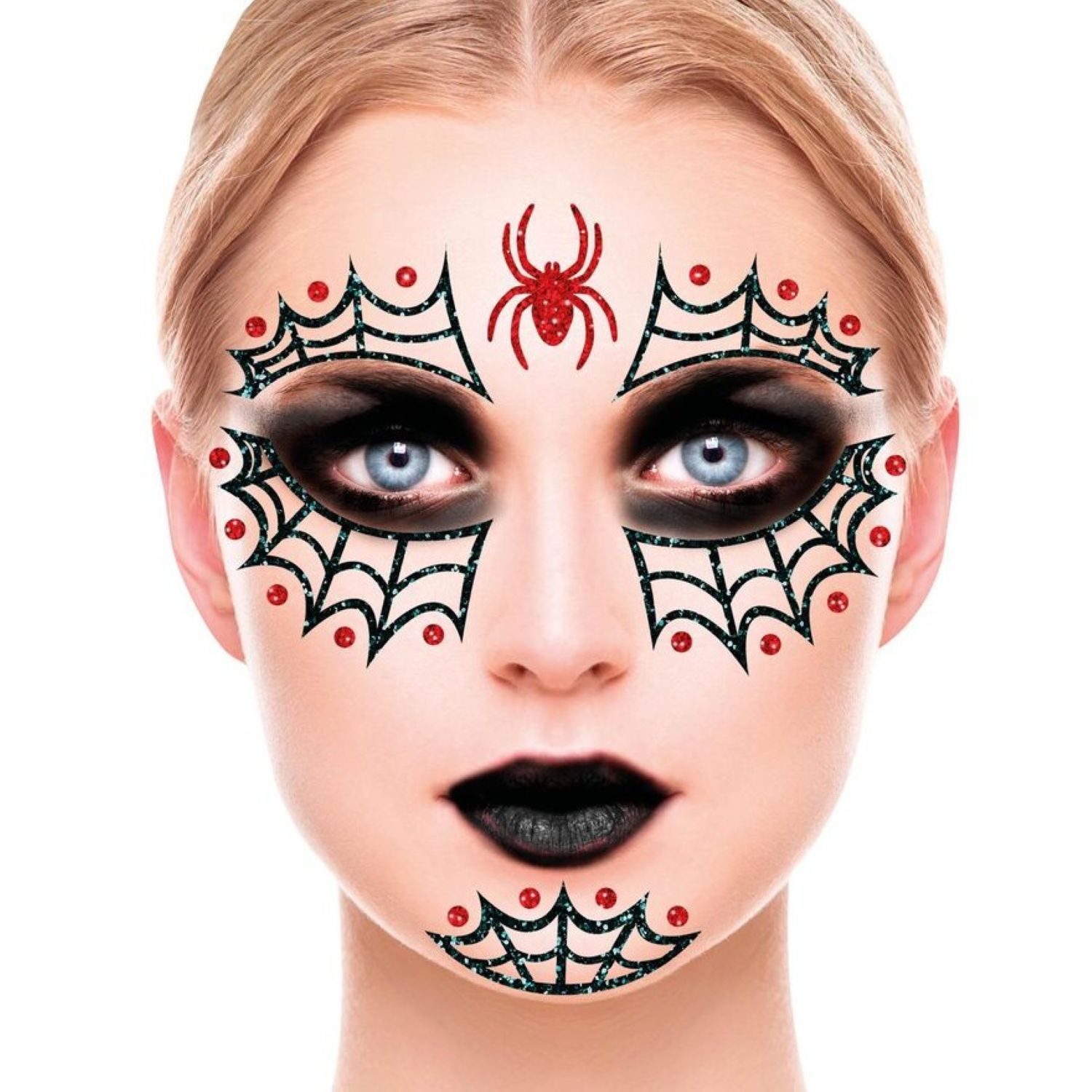 Fiestas Guirca Strass-Tattoo Face Art Glitzer Tattoo Sticker 20x20cm 'Spinnenne