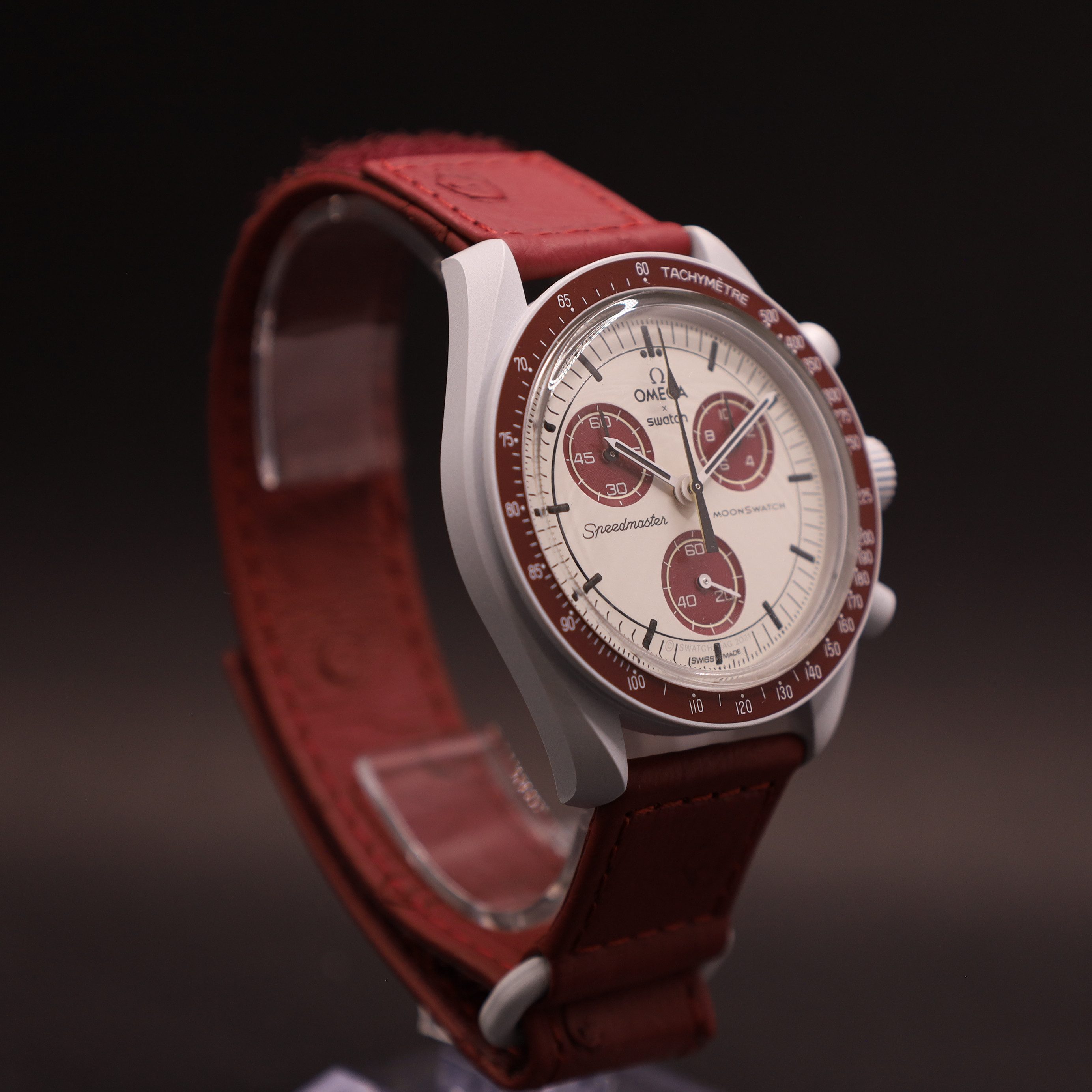 Swatch Chronograph OMEGA x Swatch MoonSwatch Mission to Pluto Straußenleder SO33M101C, (1-tlg)