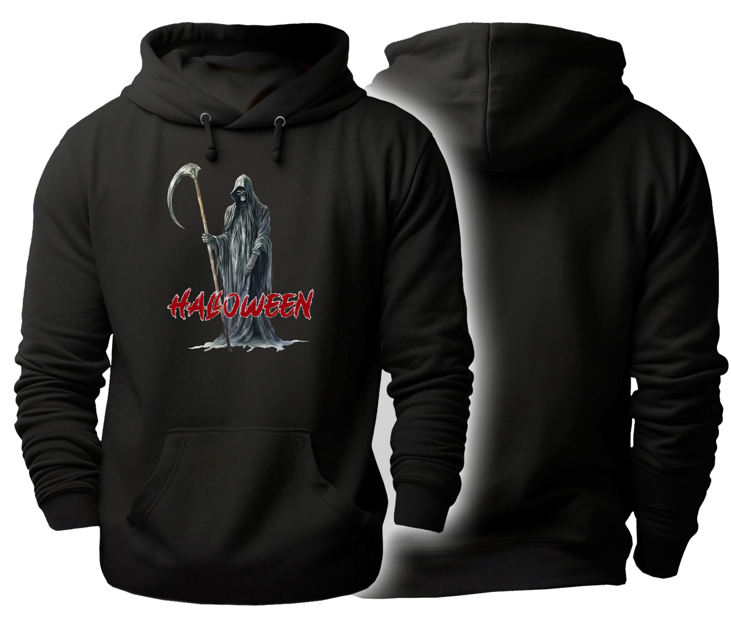 MyDesign24 Hoodie Halloween Kapuzen Pulli - mystischer Sensenmann Herren und Damen Kapuzensweater - Halloween Hoodie i405