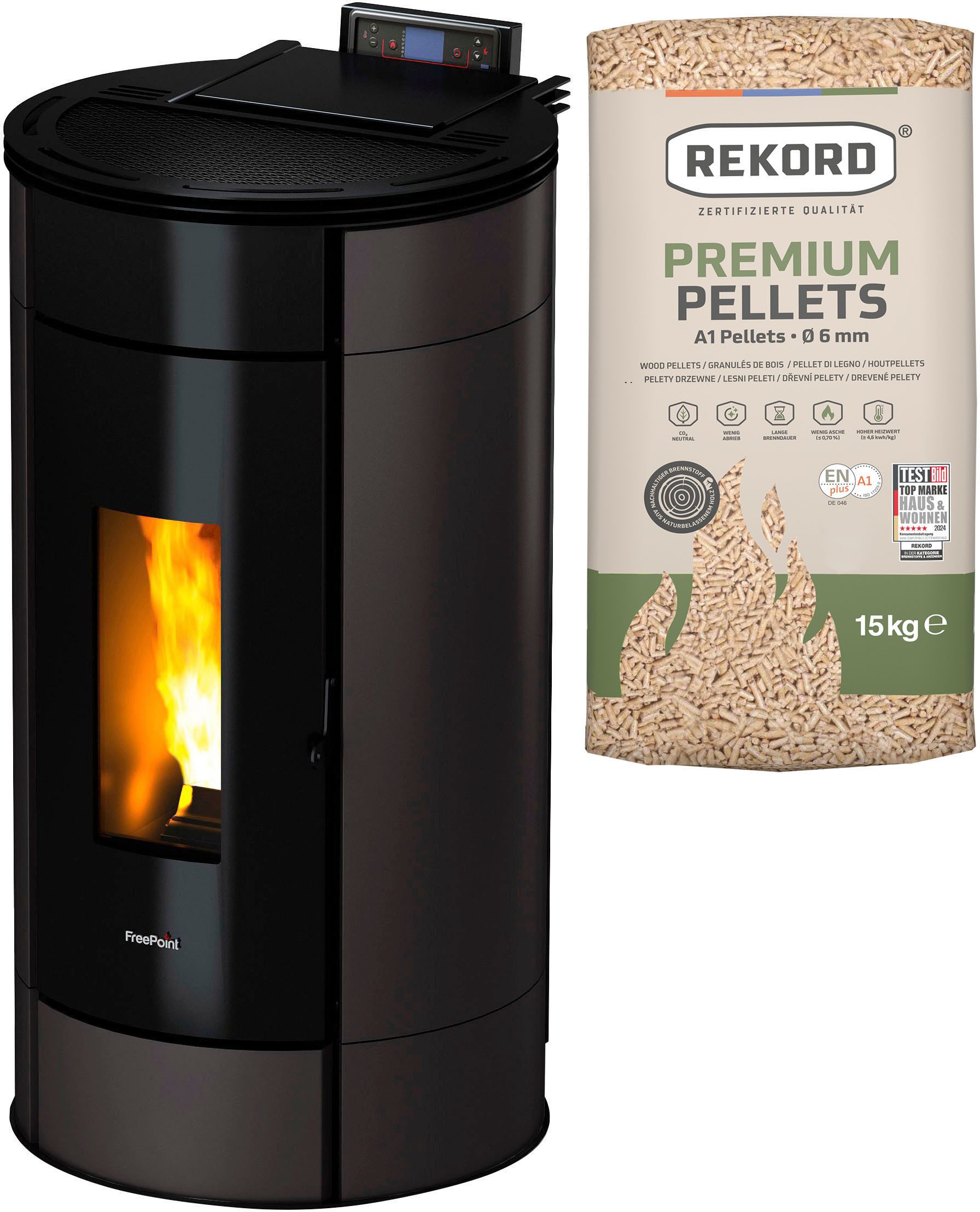 Freepoint Pelletofen Globe airtight, 11 kW, Zeitbrand, 352 W, 230 V