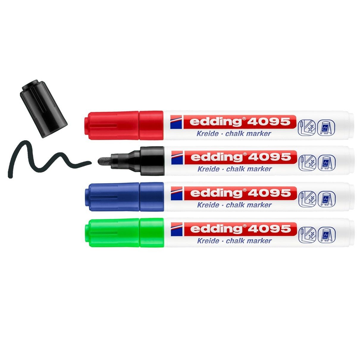 edding Kreidemarker Kreidemarker Set zum Beschriften von Glas und Tafeln 4 Stück, geruchsneutrale Flüssigkreide auf Wasserbasis