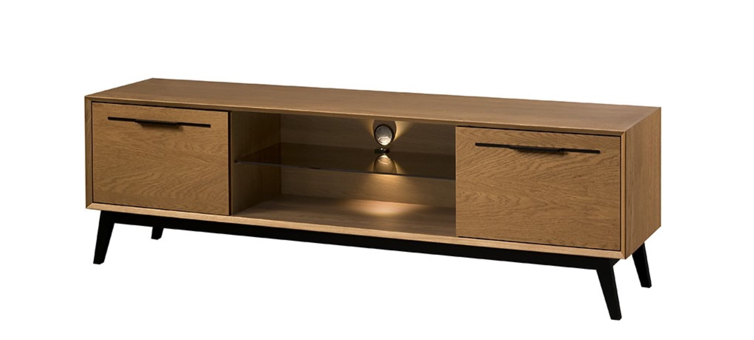 99rooms Lowboard Lindau (TV-Kommode, TV-Schrank), Modern Design, mit LED-Beleuchtung, Soft-Close, aus Massivholz