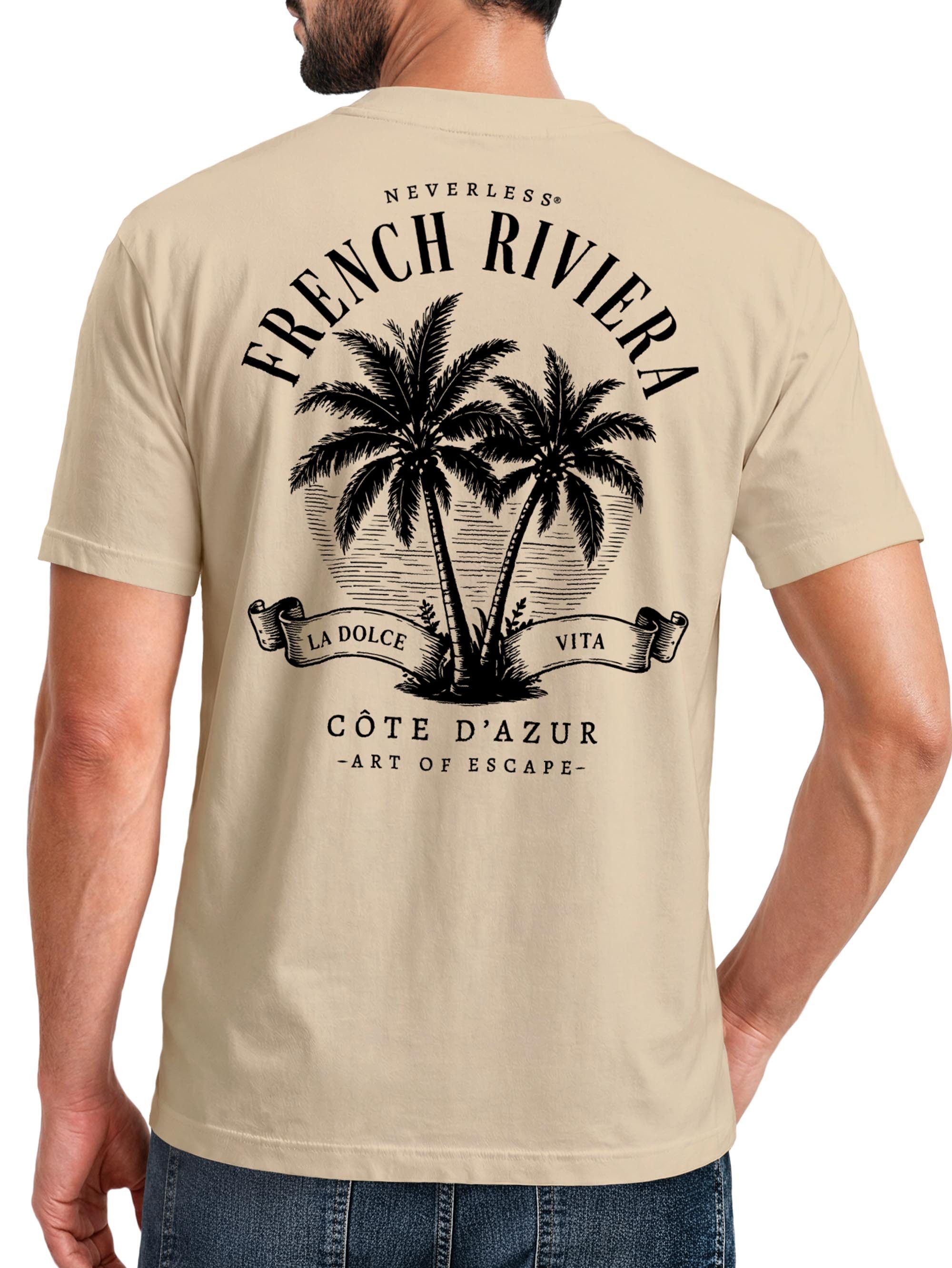 Neverless Print-Shirt Herren T-Shirt Backprint - Design French Riviera - Baumwollshirt mit Print