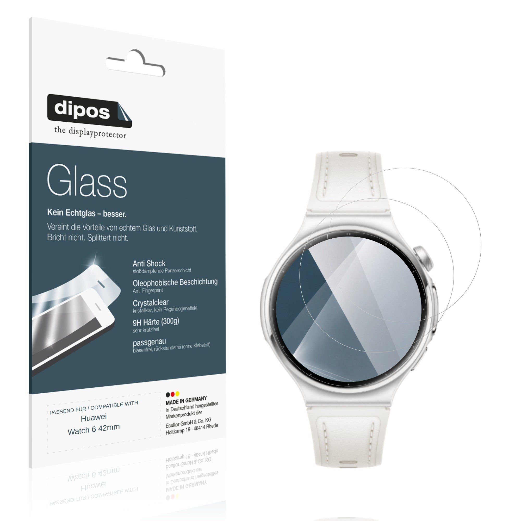 dipos Displayschutzfolie Schutzfolie für Huawei Watch 6 42mm, 2 Stück, Displayschutz Schutz Folie Made in Germany