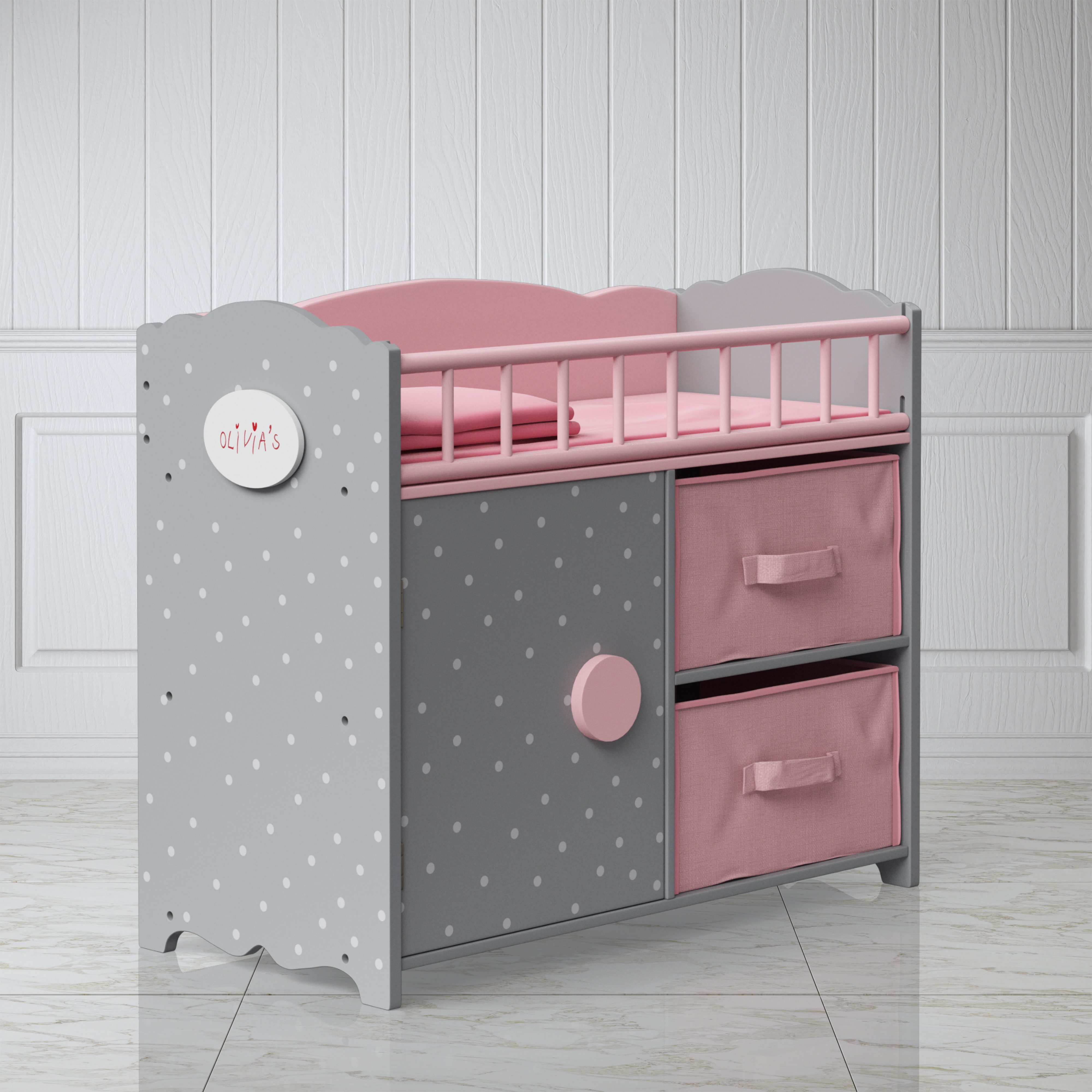 TEAMSON™ KIDS Puppen Pflegecenter Graues Puppenbett mit Bettwäsche, Seitengitter & Aufbewahrung – Bild 5 von 5