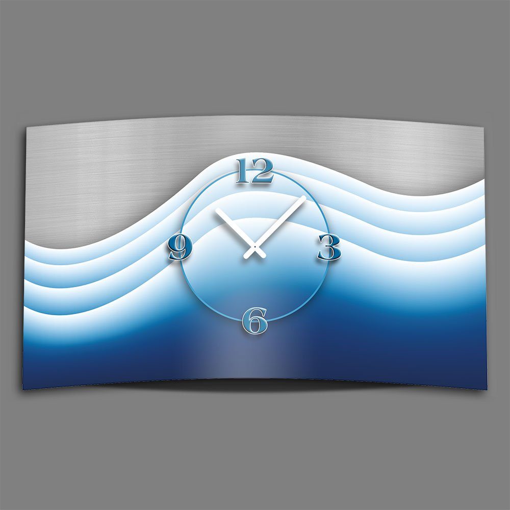 dixtime Wanduhr blau Abstrakt leise modernes Alu-Dibond) Wellen (Einzigartige 3D-Optik aus Wanduhren Design Designer Wanduhr 4mm