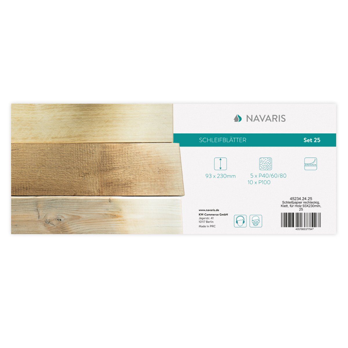 40-100 93x230mm Schleifpapier Navaris Holz - St) Klett-Schleifpapier - (25 Metall, 25x Körnung