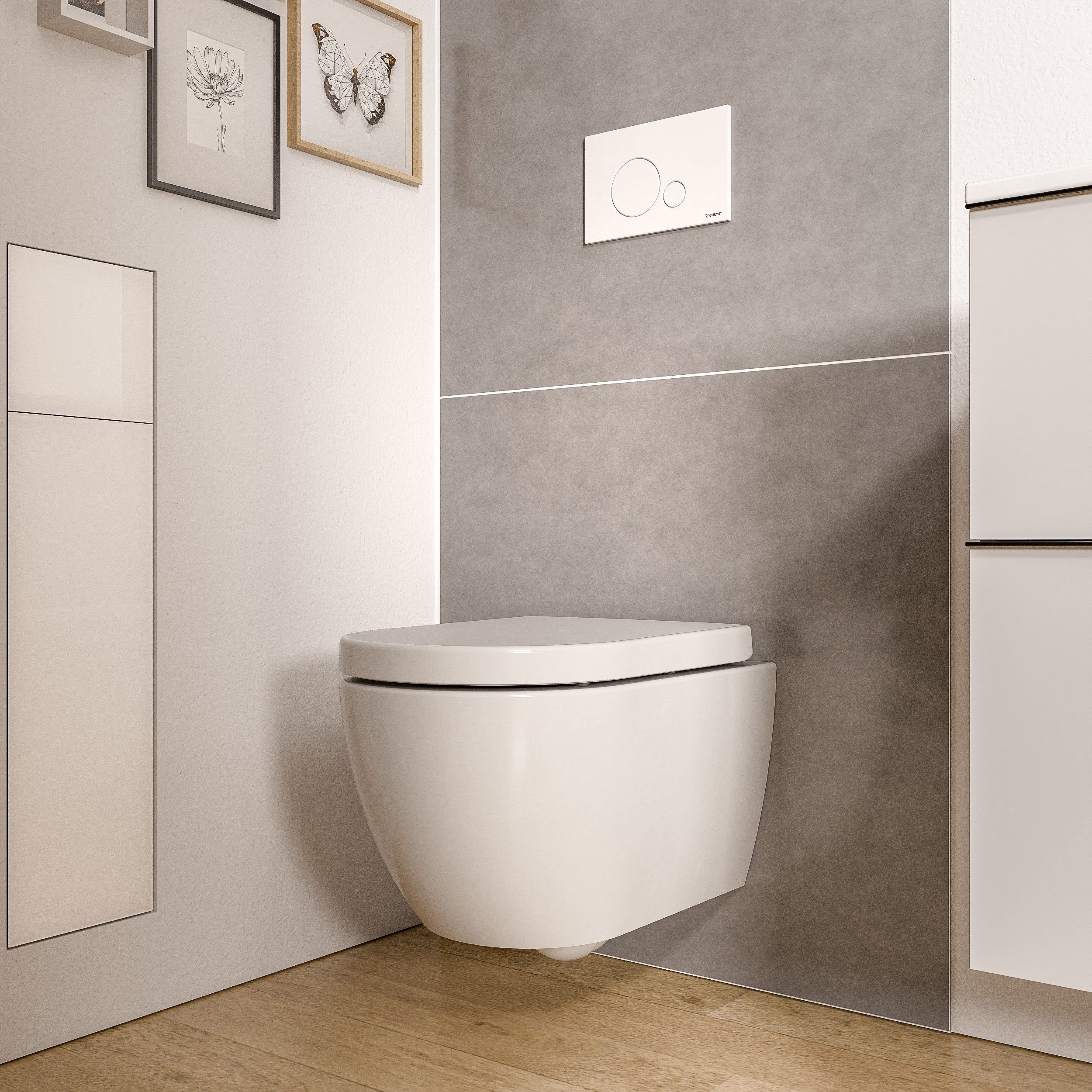 Bernstein Tiefspül-WC VIREO, Wandhängend, Wand-WC Set rund Weiß glänzend Spülrandlos Softclose