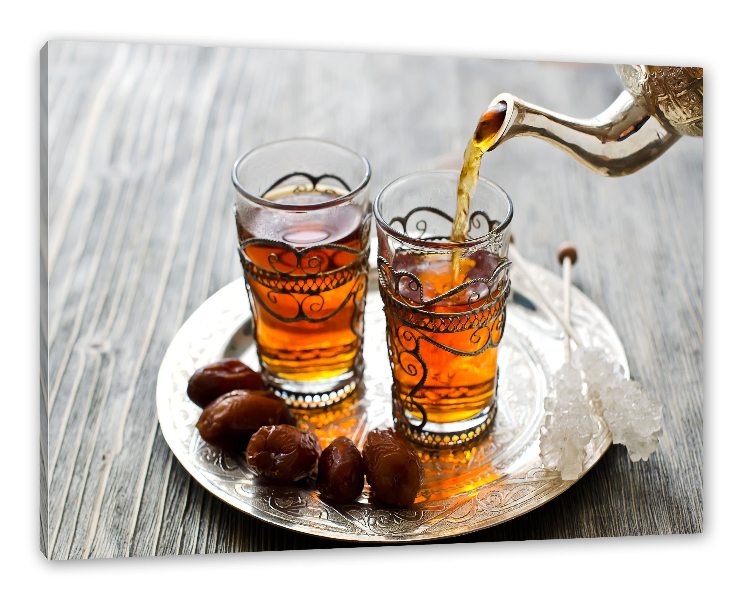 Pixxprint Leinwandbild Arabischer Tee, Arabischer bespannt, fertig inkl. Leinwandbild Tee St), Zackenaufhänger (1