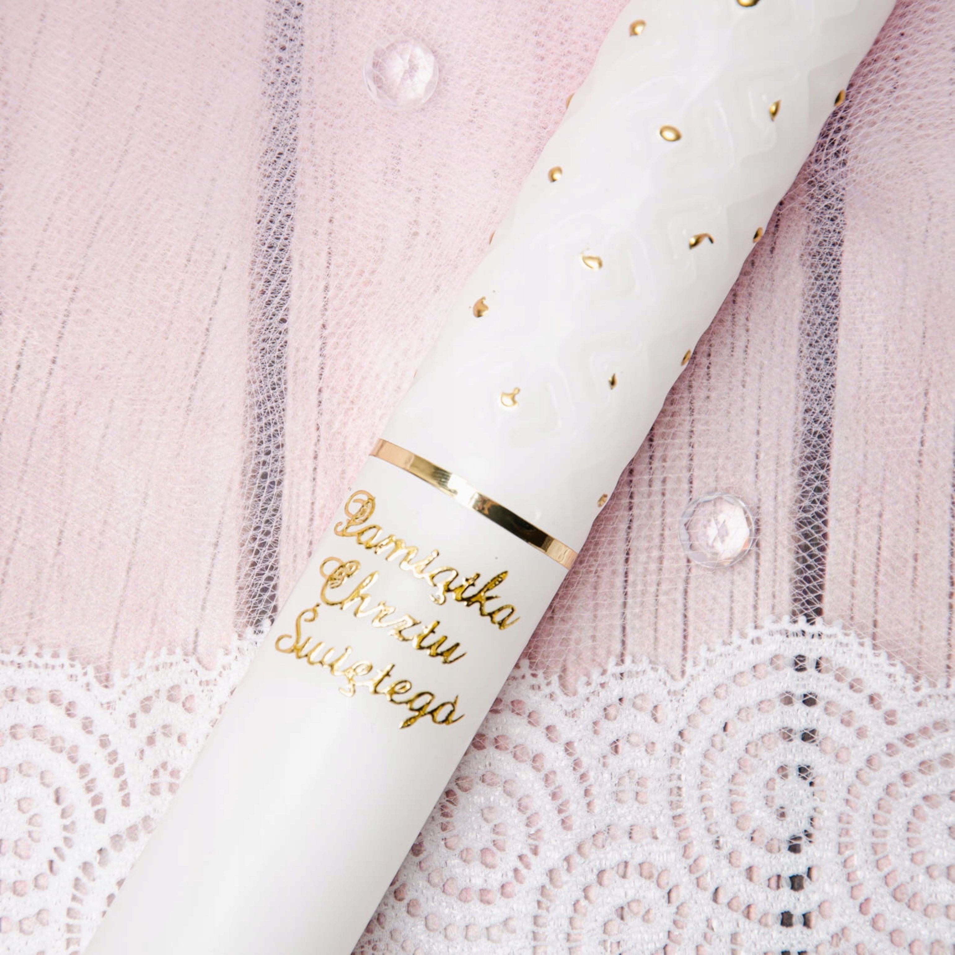 Festivalartikel Taufkarte Taufkerze Mädchen Rosa Blumen Gold 40cm Handdekoriert