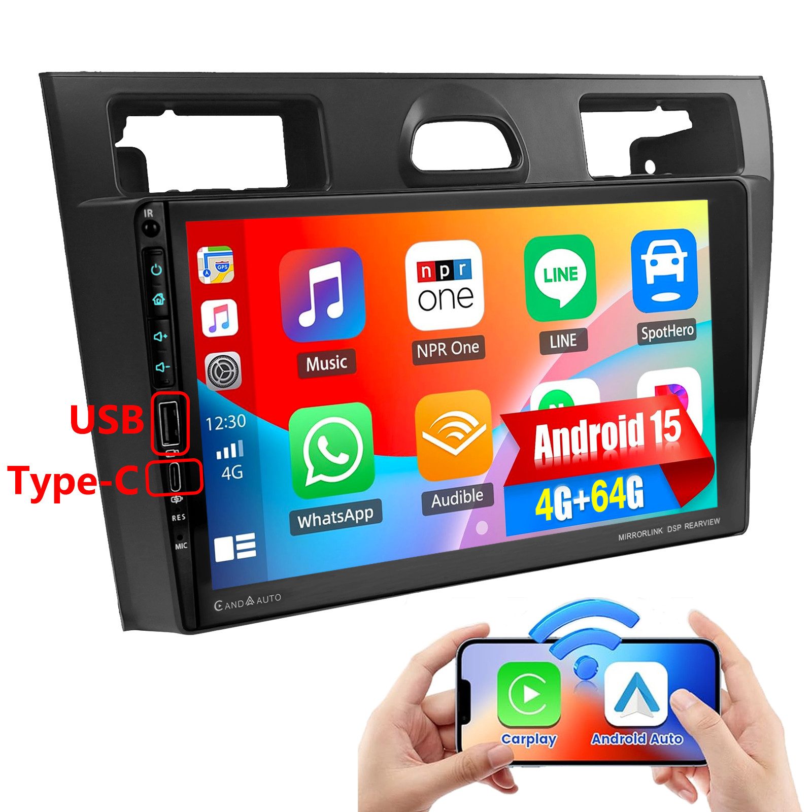 ESSGOO Für Ford Fiesta MK5 VI 2002-08 Android 15 Carplay WiFi Mit USB Type-C Autoradio (RDS, 4+64GB(optional), Digitalradio (DAB), FM, AM, Carplay Android Auto Bluetooth EQ USB GPS Navi WIFI IPS Touchscreen)