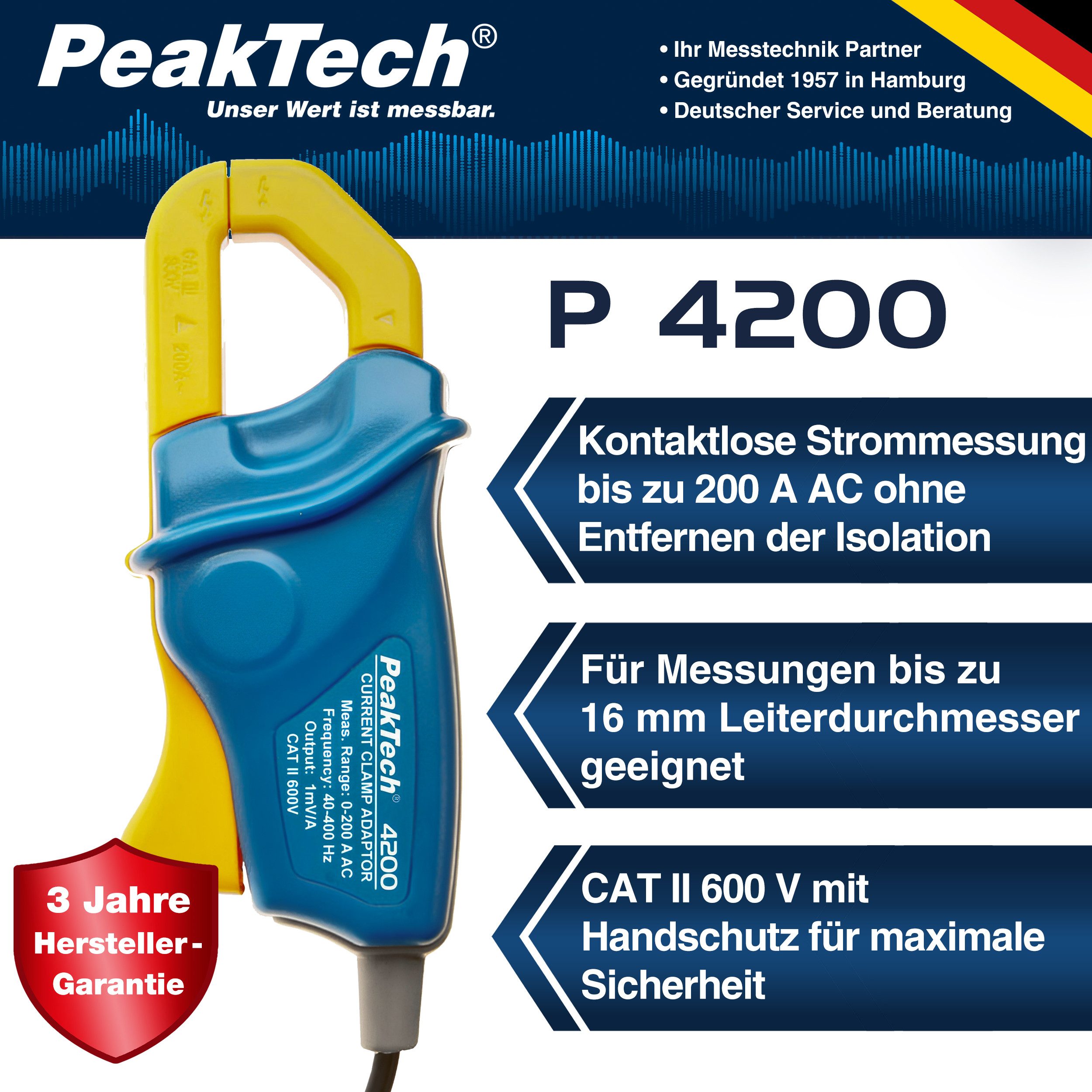 PeakTech Strommessgerät Stromzangenadapter für Multimeter mit mV AC Bereich