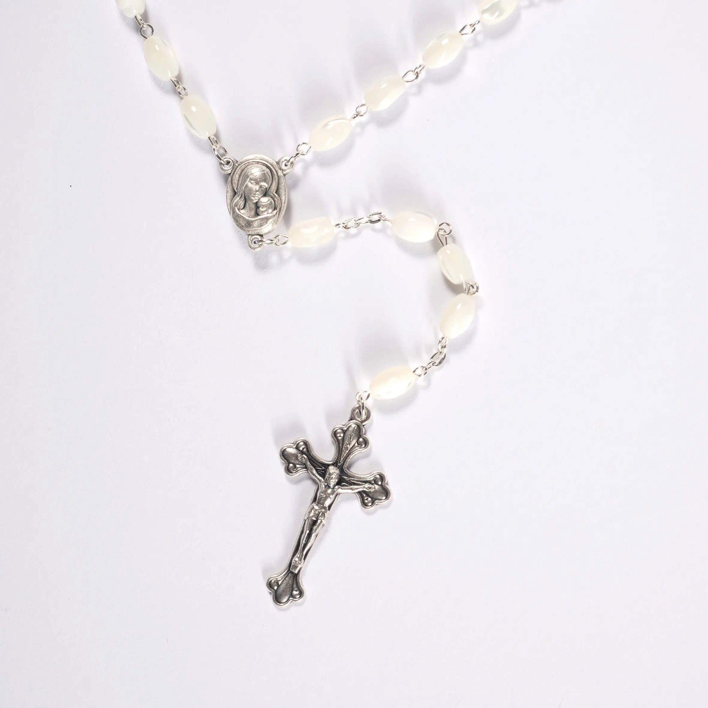 Dekoobjekt Rosenkranz aus Perlmutt, Bethlehem, Kassis Schmuck mit Christlicher Perlen handgemacht, ovalen Gebetskette, aus