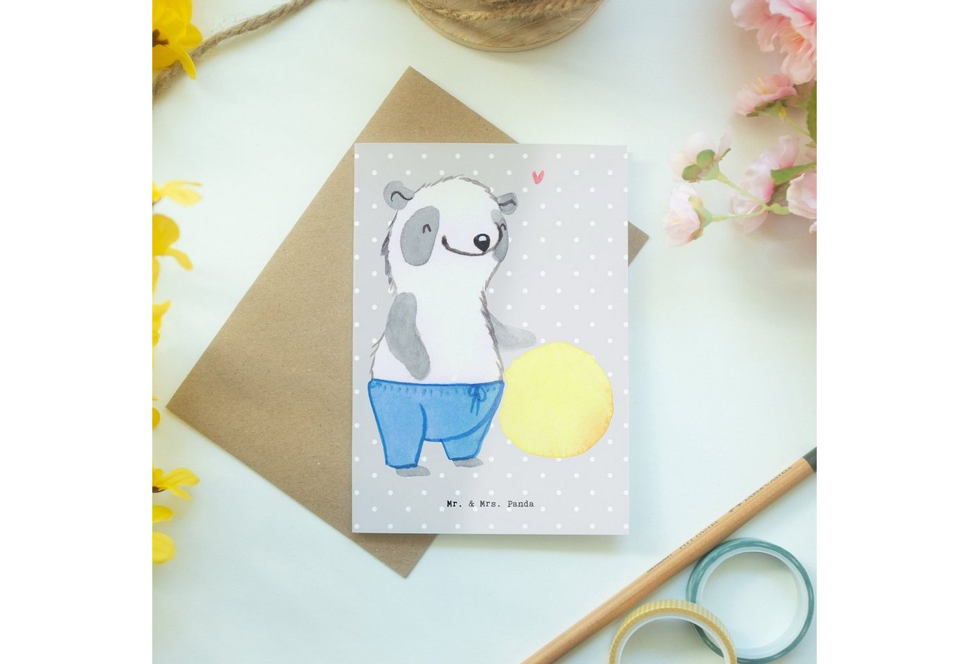 Thumbnail - Mr. & Mrs. Panda Grußkarte Ergotherapeut Herz - Grau Pastell - Geschenk, Glückwunschkarte, Ansic, Einzigartiges Design