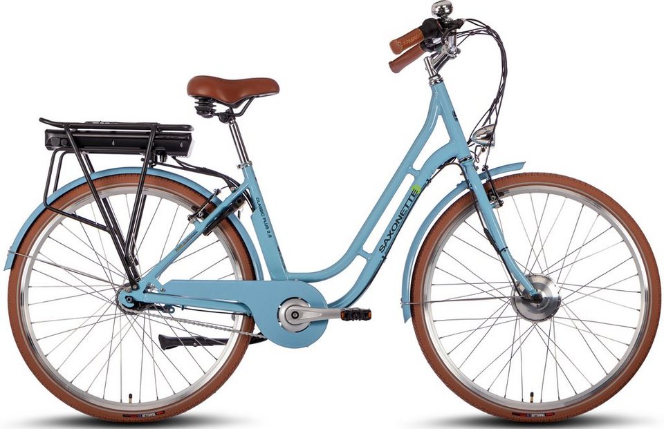 SAXONETTE E-Bike CLASSIC PLUS 2.0, 7 Gang Shimano Nexus Schaltwerk,  Nabenschaltung, Frontmotor, 418 Wh Akku, 5 Unterstützungsstufen