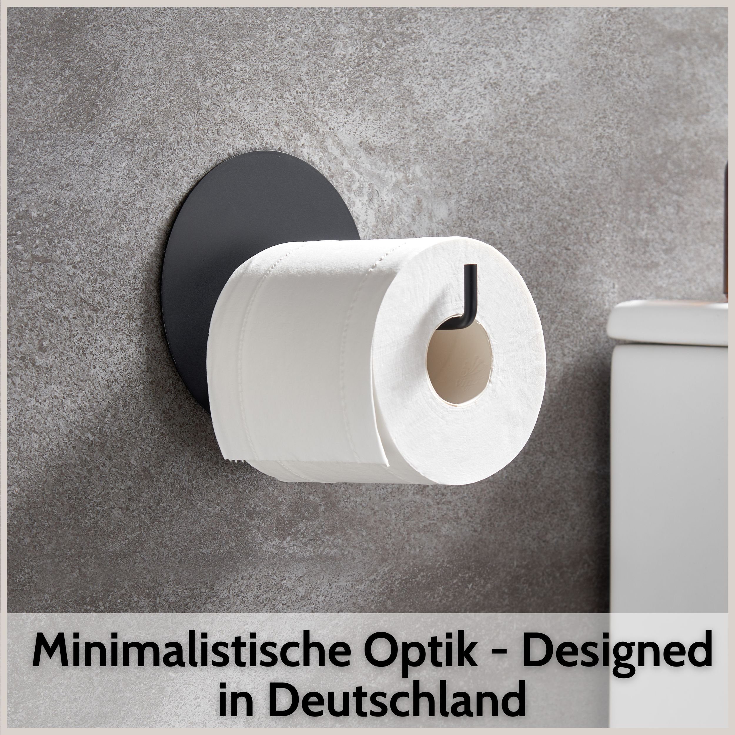 DEKAZIA Toilettenpapierhalter, schwarz-matt Design Edelstahl, Rostfreier Bohren, selbstklebend, Besonderes ohne