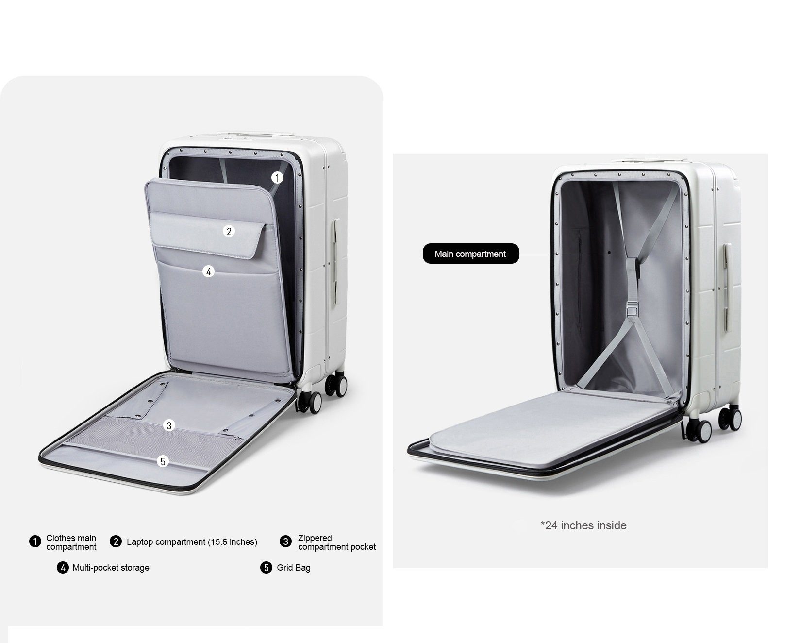 Hanke Hartschalen-Trolley Handgepäckkoffer mit Vorderfach, Premium Polycarbonat, TSA, weiss
