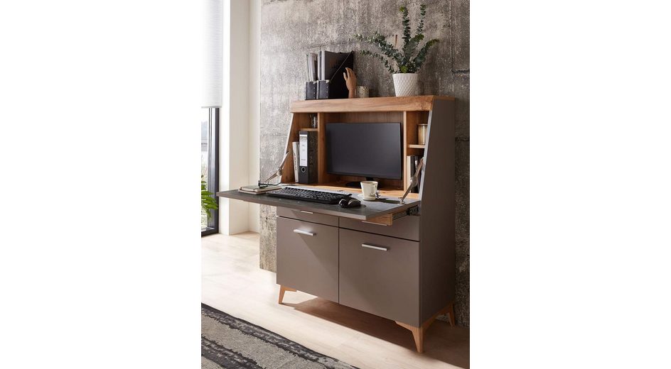 Innostyle Sekretär »Schreibtisch PC Schrank SECRET Basalt mit Eiche Altholz Nachbildung