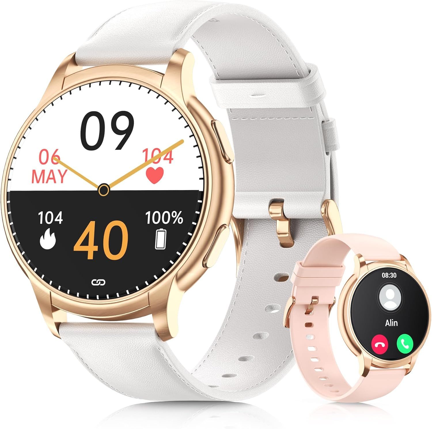 TIFOZEN P2 Smartwatch (3,8 cm, android ios), Damen Smartwatch mit 1.52" Display, Bluetooth Telefonie