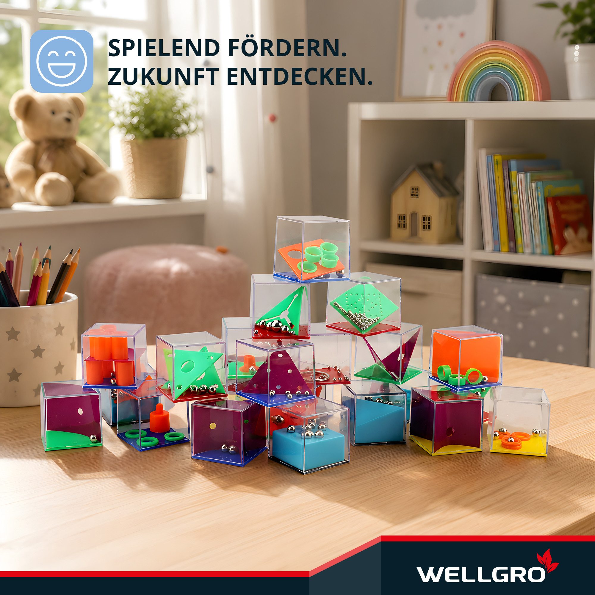 Wellgro Spielesammlung 24er Set Geduldsspiele - je ca. 4 x 4 x 4 cm (LxBxH)