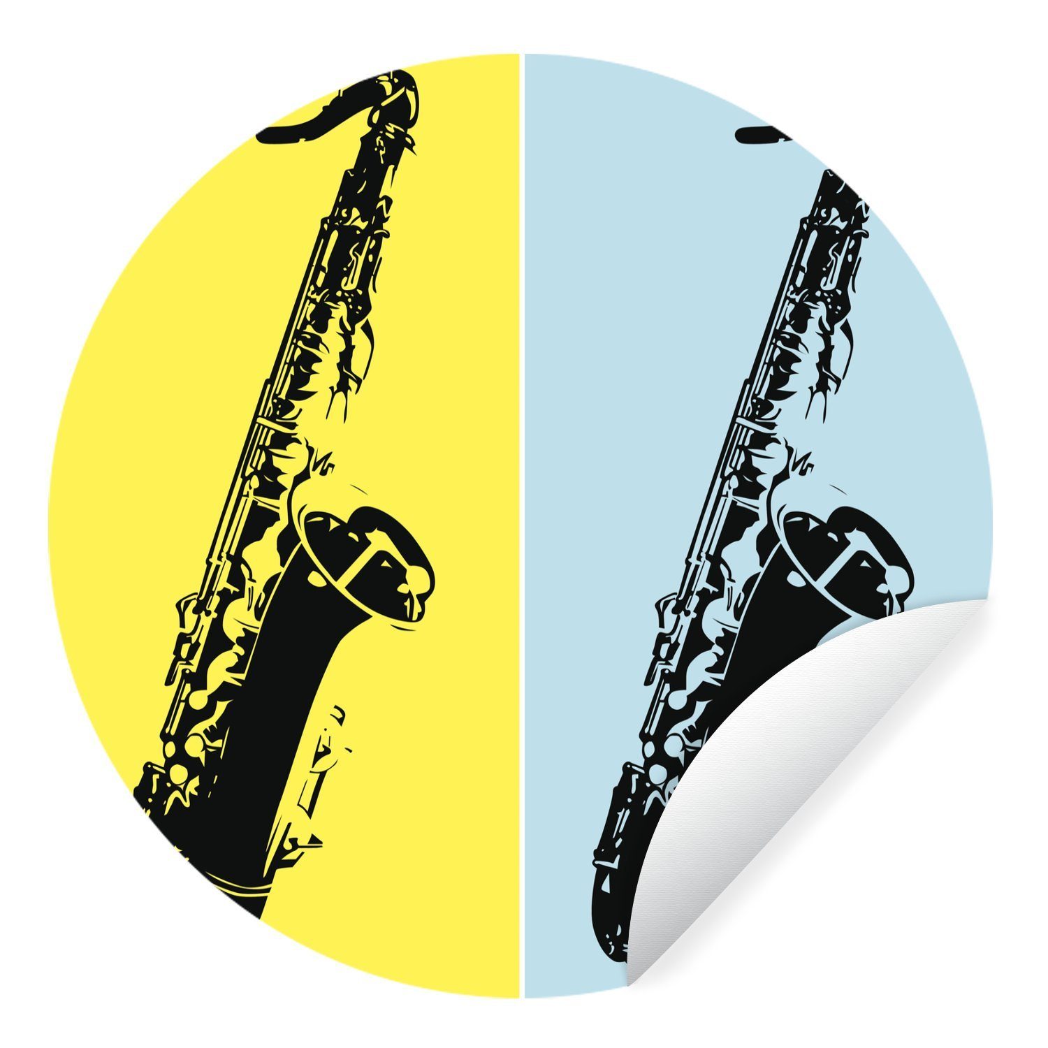 MuchoWow Wandsticker Illustration von zwei Saxophonen auf einem farbigen Hintergrund (1 St), Tapetenkreis für Kinderzimmer, Tapetenaufkleber, Rund, Wohnzimmer