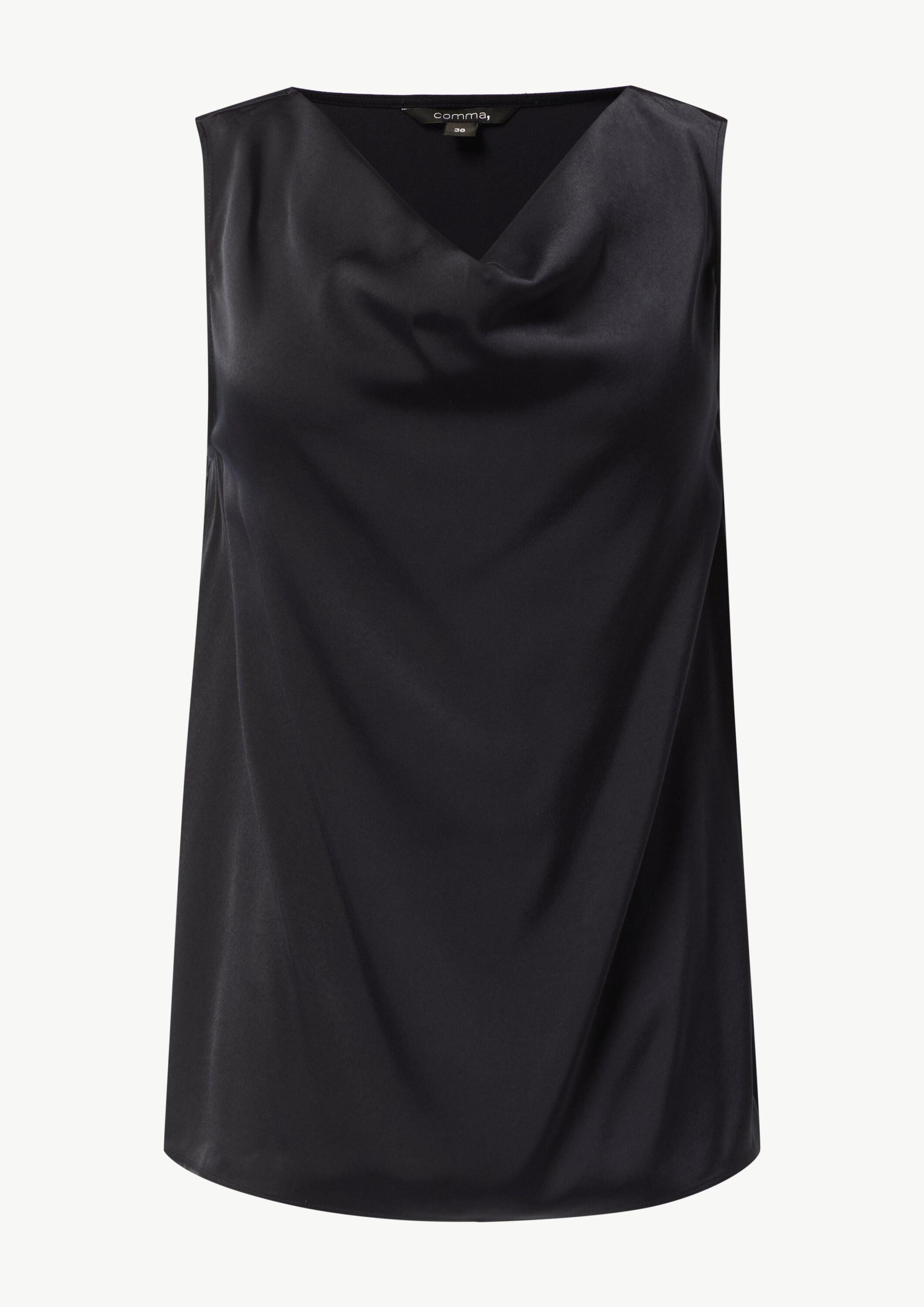 comma Blusentop Bluse Satiniertes Blusentop mit Wasserfall-Ausschnitt
