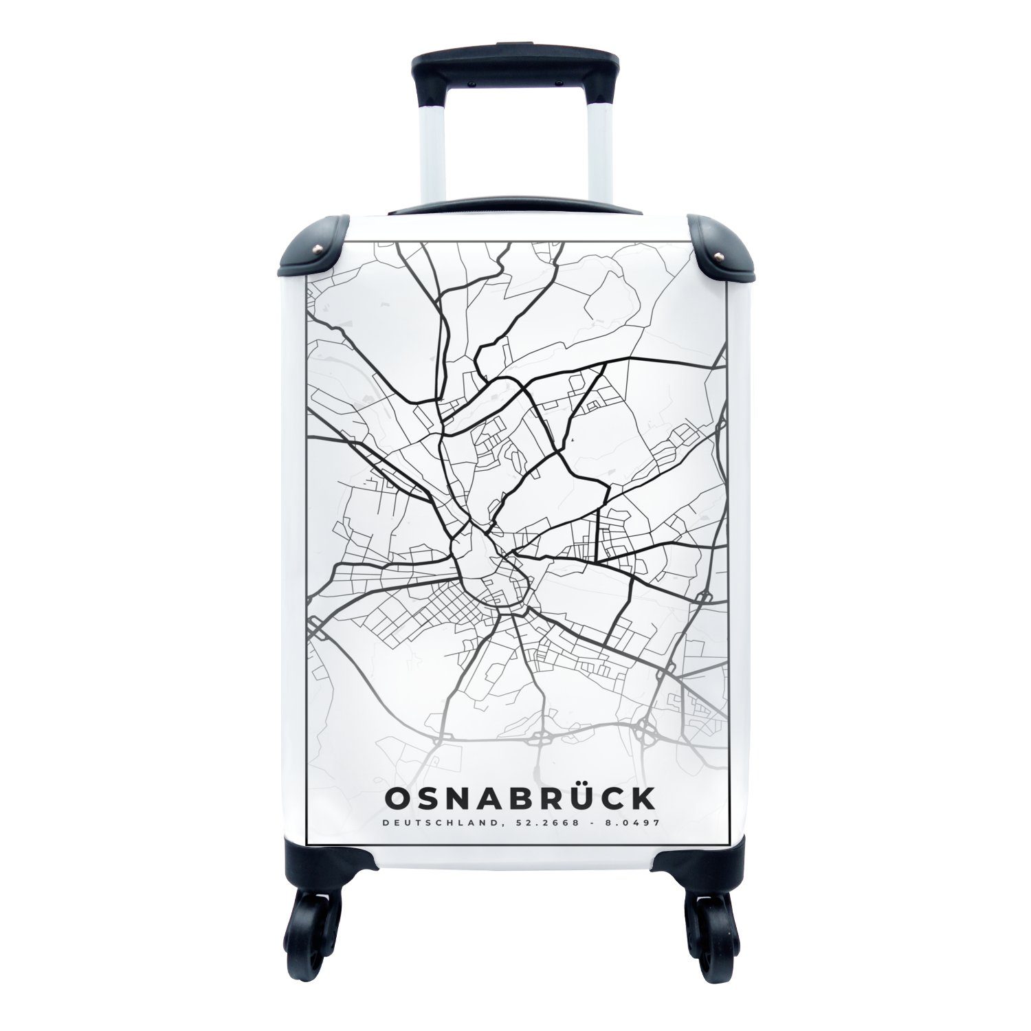 Karte, - Reisetasche Handgepäckkoffer Trolley, mit Osnabrück Stadtplan Ferien, rollen, MuchoWow Rollen, - für Reisekoffer 4 Handgepäck