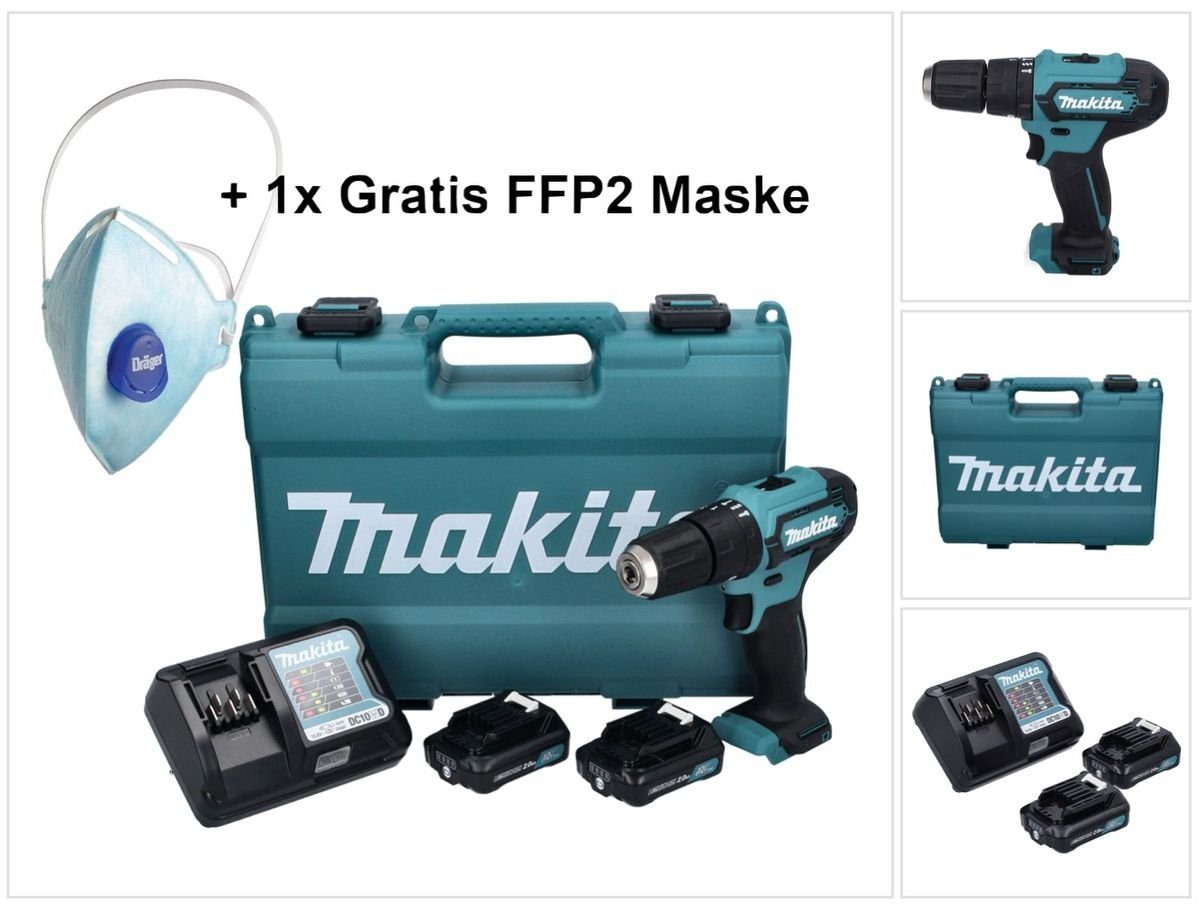 Makita Schlagbohrmaschine HP 333 DWAE Akku Schlagbohrschrauber 12 V 30 Nm + 2x Akku 2,0 Ah + La | Schlagbohrmaschinen