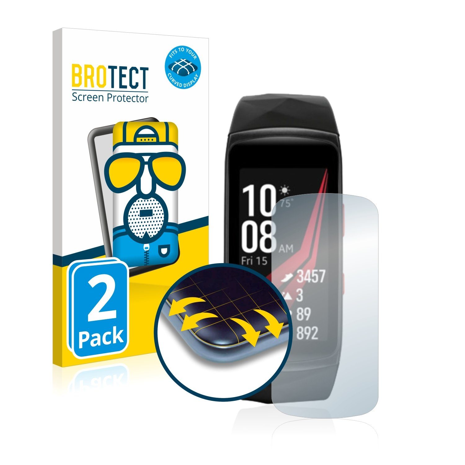 BROTECT Full-Cover Schutzfolie für Samsung Gear Fit 2 Pro,  Displayschutzfolie, 2 Stück, 3D Curved matt entspiegelt Full-Screen  Anti-Reflex