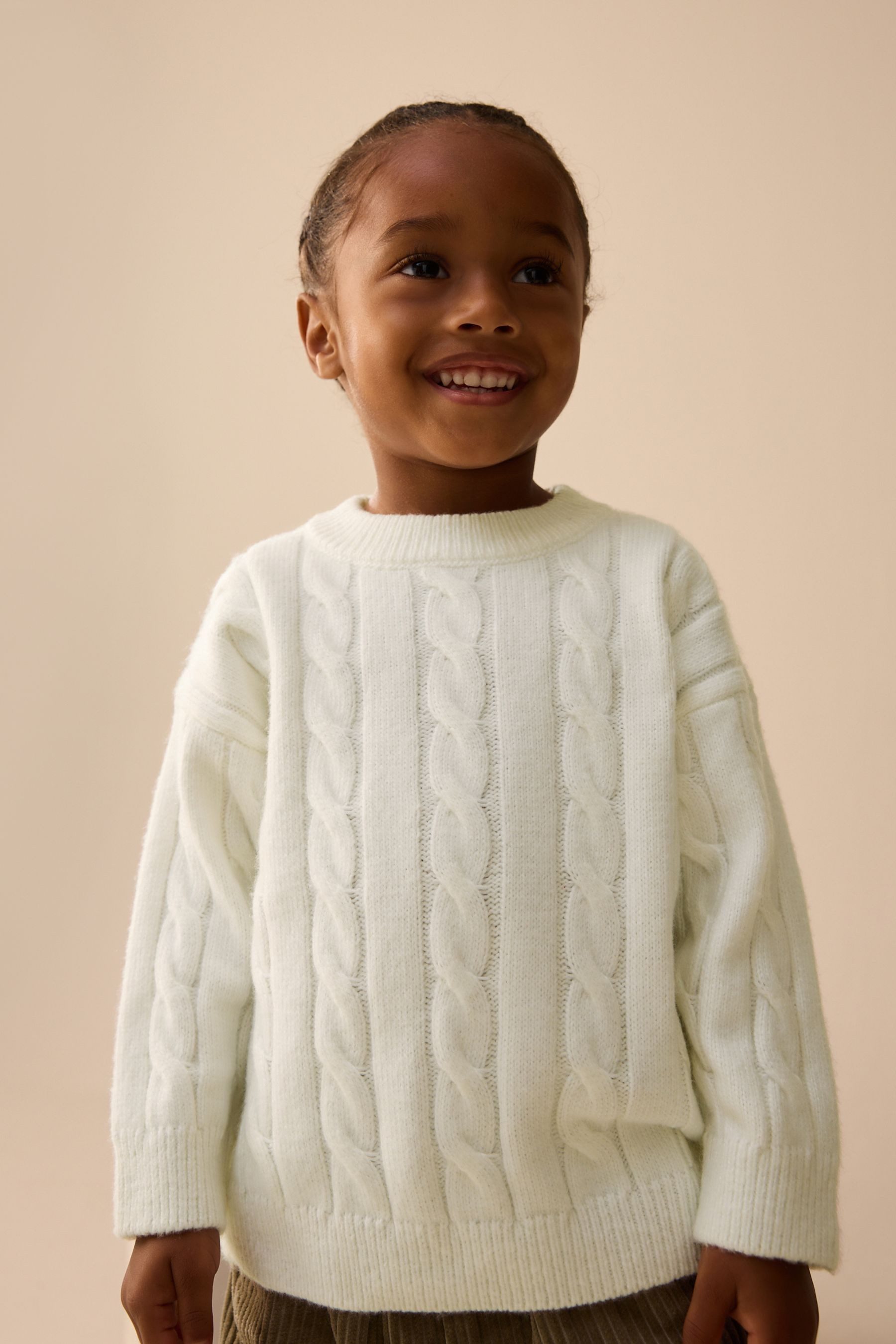 Next Rundhalspullover Rundhals-Pullover mit Zopfstrickmuster + Streifen (1-tlg)