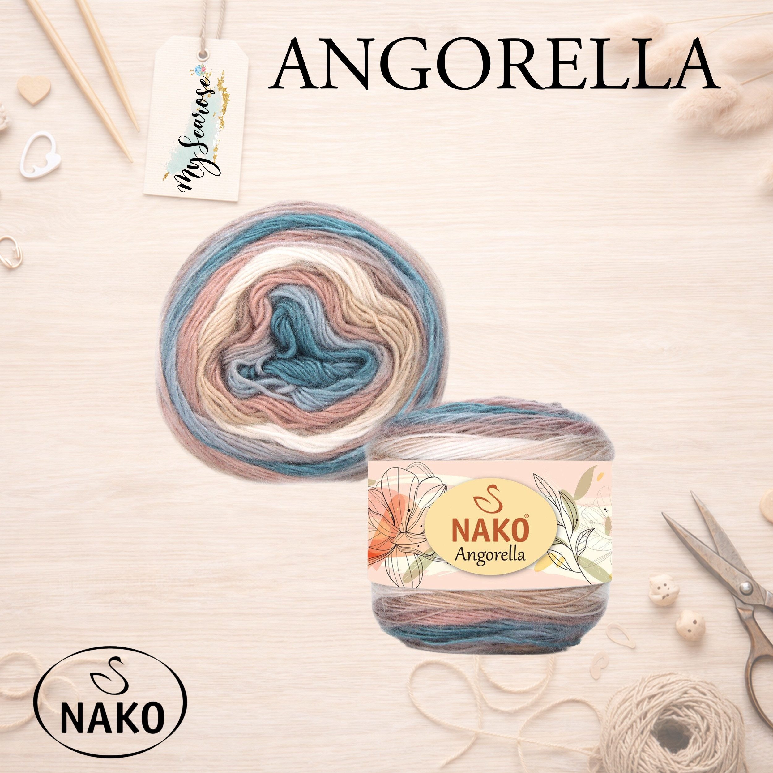 NAKO 5 x NAKO Angorella Häkelwolle, 400 m, Strickgarn,Seidig,Farbverlauf,Häkelgarn