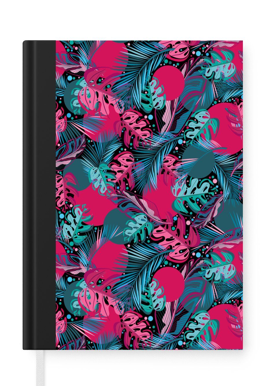 MuchoWow Notizbuch Blätter - Hawaii - Design - Rosa - Blau, Journal, Merkzettel, Tagebuch, Notizheft, A5, 98 Seiten, Haushaltsbuch | Notizbücher