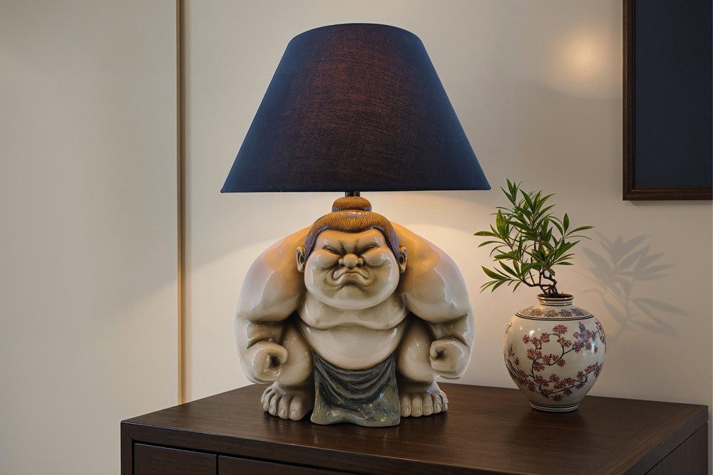 riess-ambiente Tischleuchte SUMO 50cm beige/braun/schwarz - Polyresin, Skulptur, Stoffschirm, Ein-/Ausschalter, ohne Leuchtmittel, Extravagante Leuchte - ideal auf Sideboards, Nachttischen & Kommoden