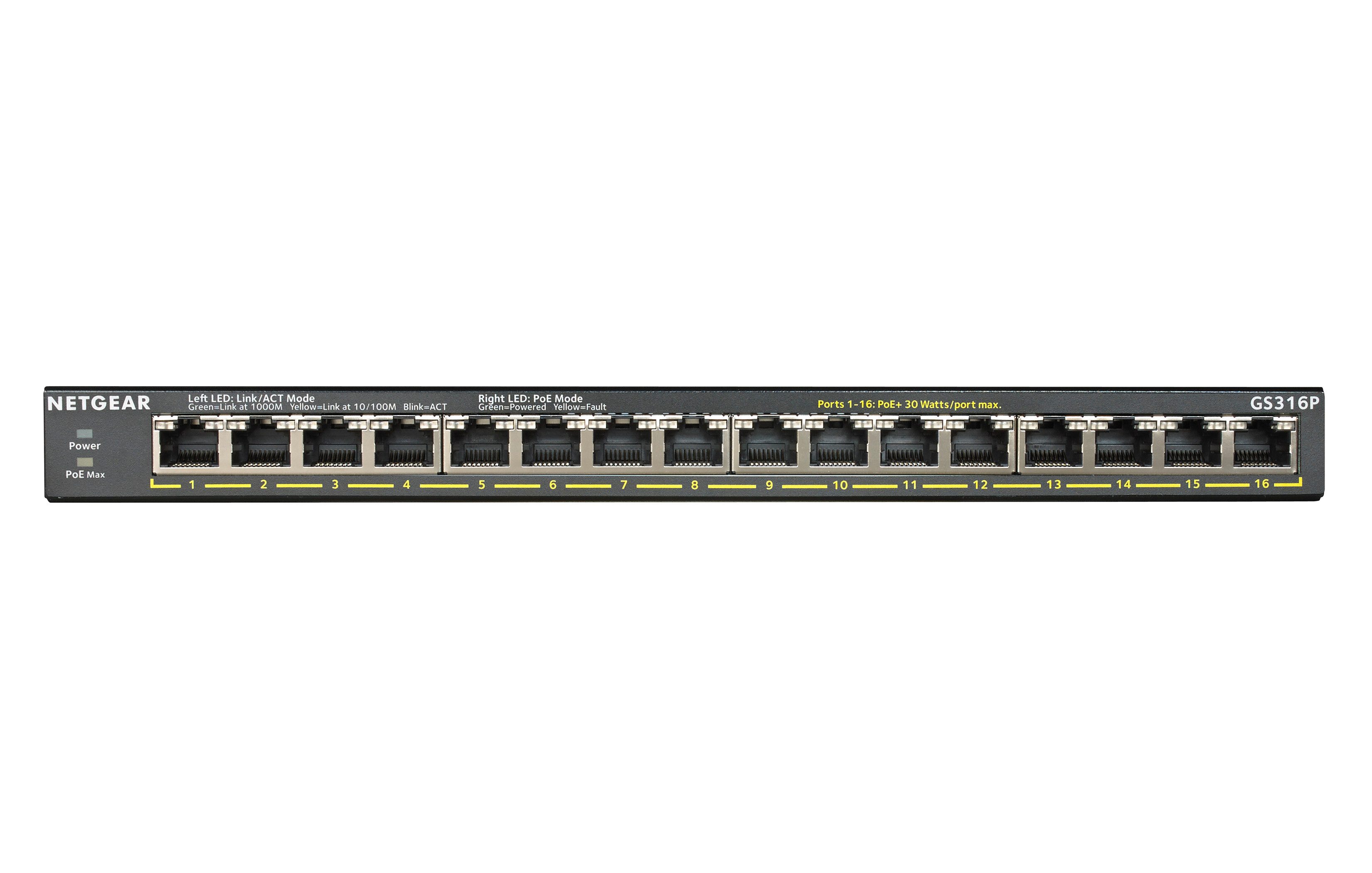 NETGEAR GS316P - 16-Port GB PoE+ unmanaged Switch 115W mit FlexPoE Netzwerk-Switch (16 PoE+-Ports mit 115 W Gesamtleistung)