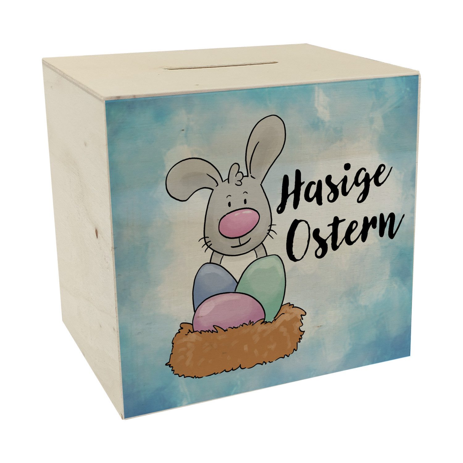 Spardose Hasige Ostern Spardose aus Holz mit niedlichem Osterhasen