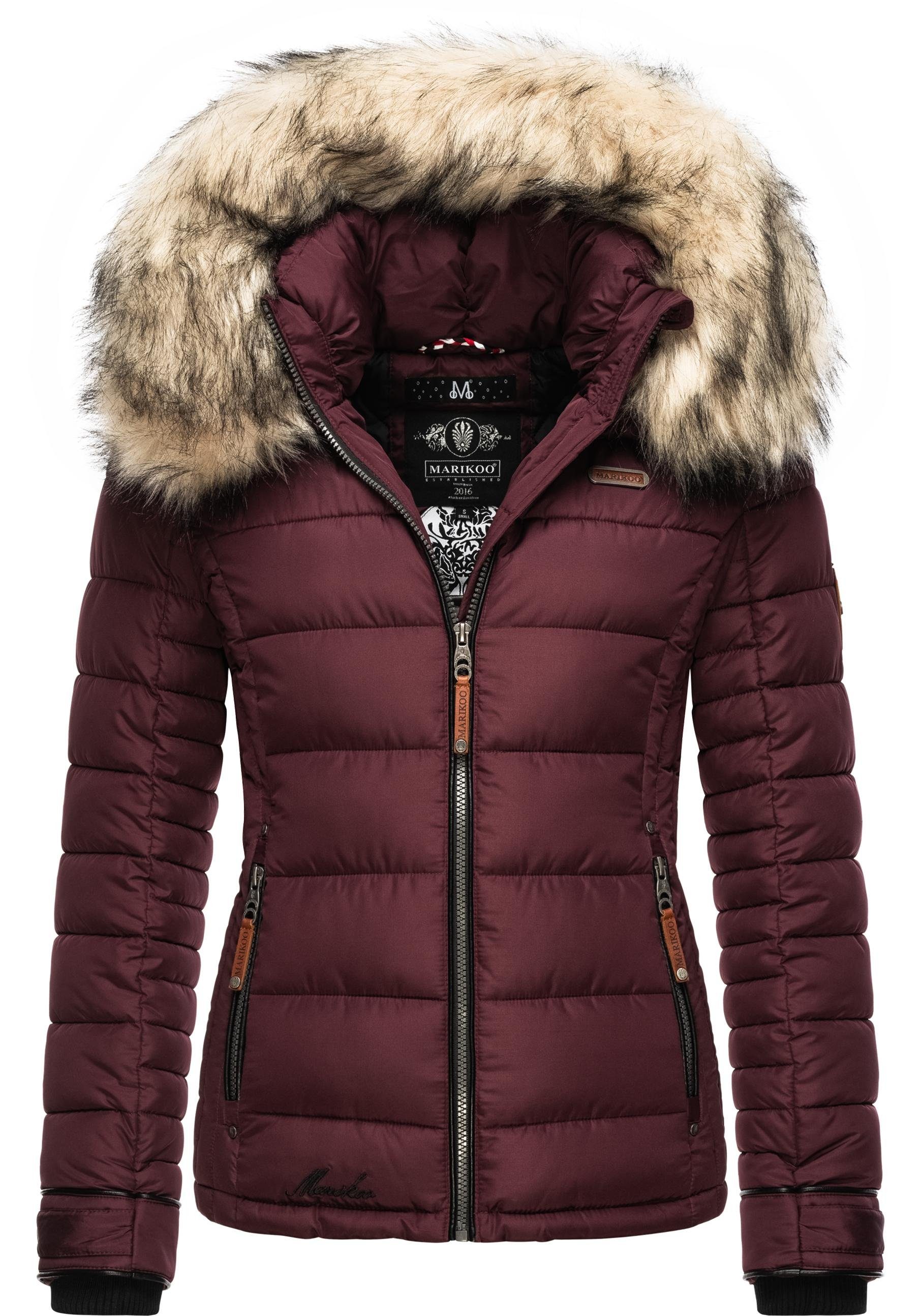 abnehmbarem Marikoo Steppjacke Winterjacke Kunstfell Winter mit Lerikaa weinrot