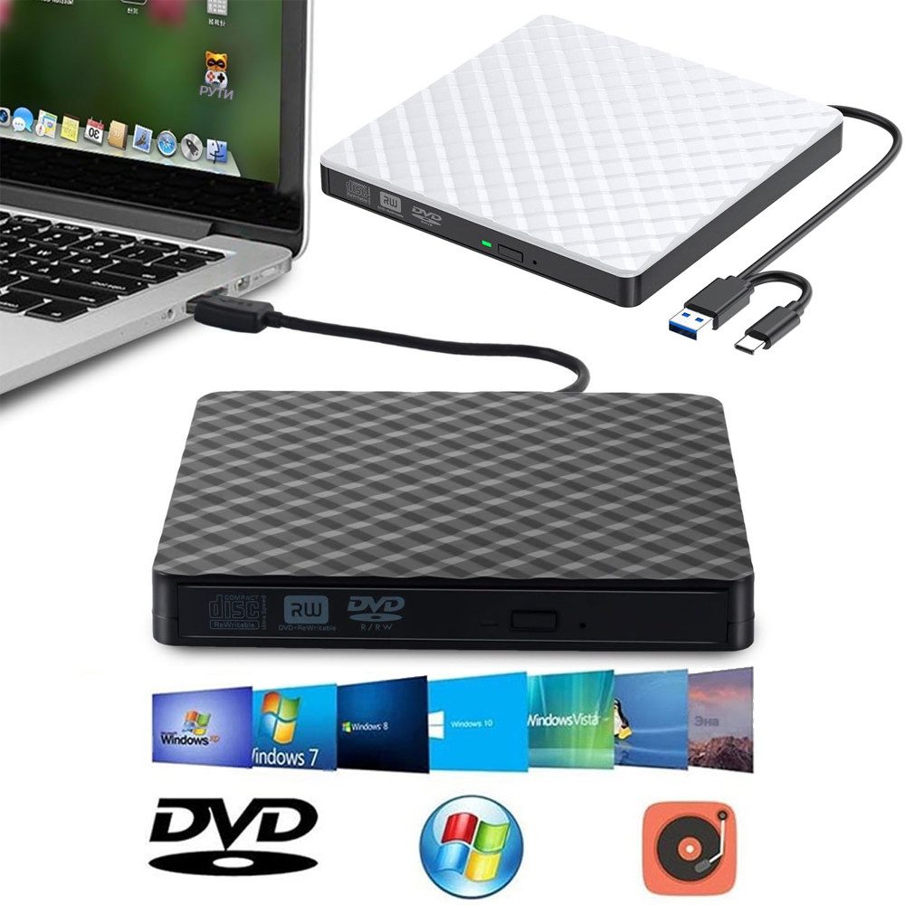 Externes CD DVD Laufwerk, Ultra dünn USB 3.0 & USB-C Laufwerk Extern Disc-Laufwerk