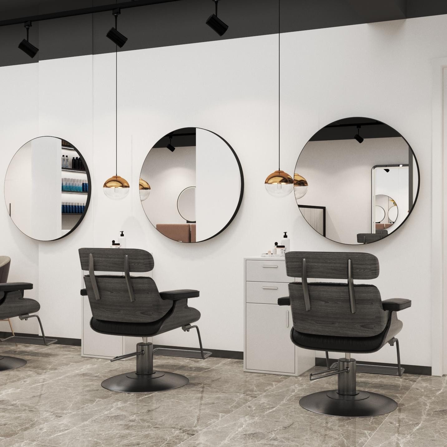 Boromal Wandspiegel groß Rund 100cm Spiegel für Salon Friseurladen Hotel (Design Friseurspiegel Wandspiegel, 1-St., Rundspiegel Schwarz), 5mm HD Spiegel mit Alurahmen